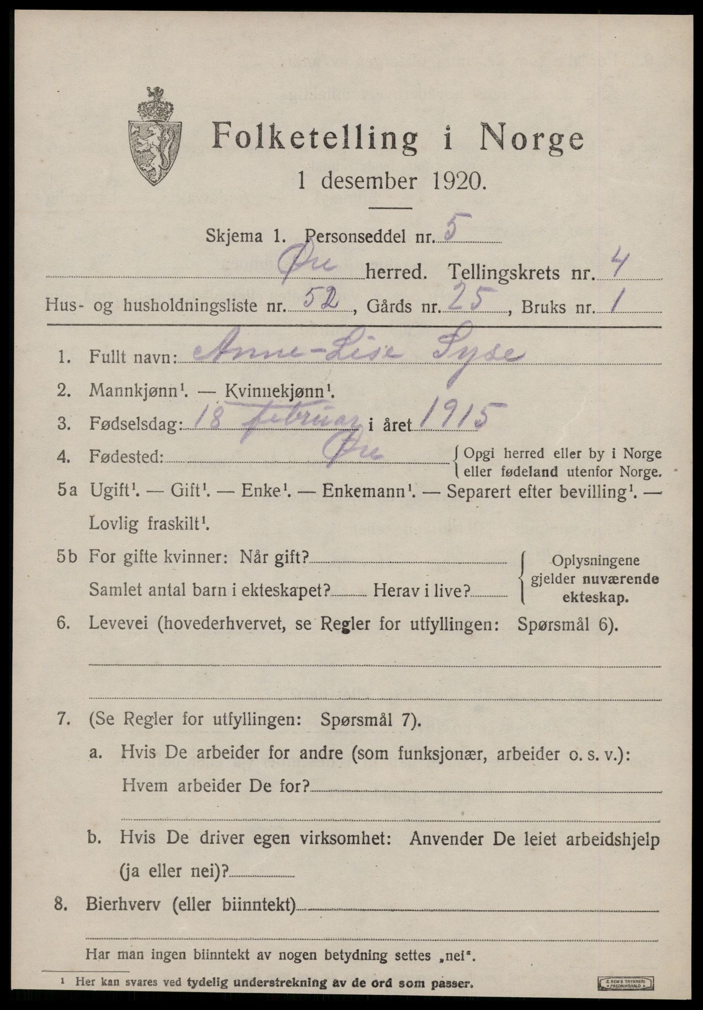 SAT, 1920 census for Øre, 1920, p. 2633