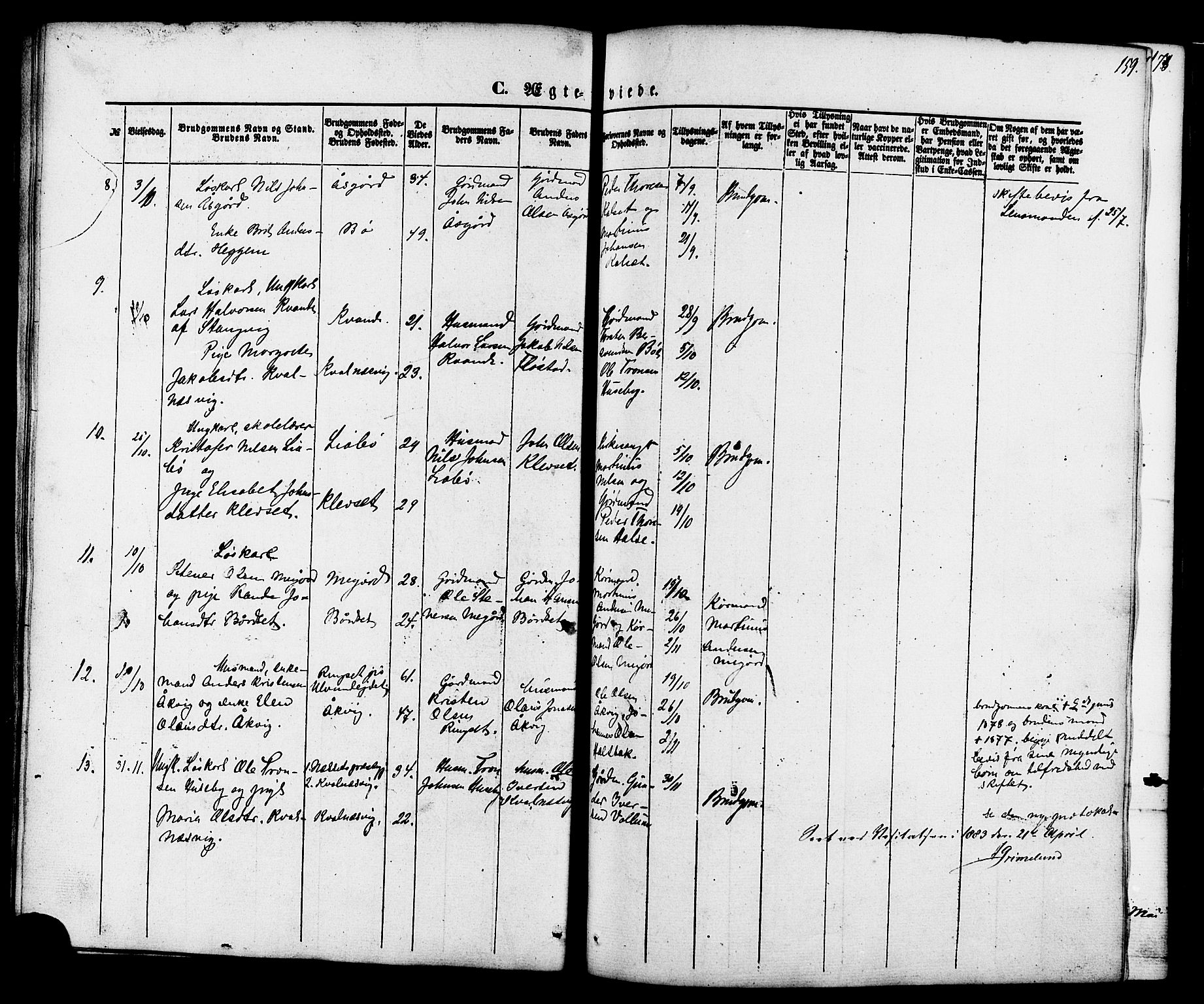 Ministerialprotokoller, klokkerbøker og fødselsregistre - Møre og Romsdal, SAT/A-1454/576/L0884: Parish register (official) no. 576A02, 1865-1879, p. 159