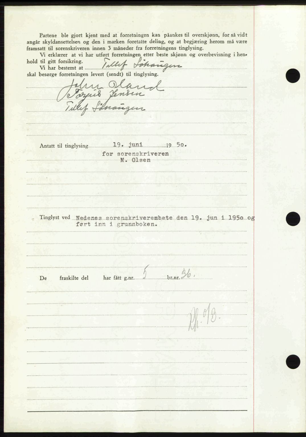 Nedenes sorenskriveri, AV/SAK-1221-0006/G/Gb/Gba/L0062: Mortgage book no. A14, 1949-1950, Diary no: : 872/1950