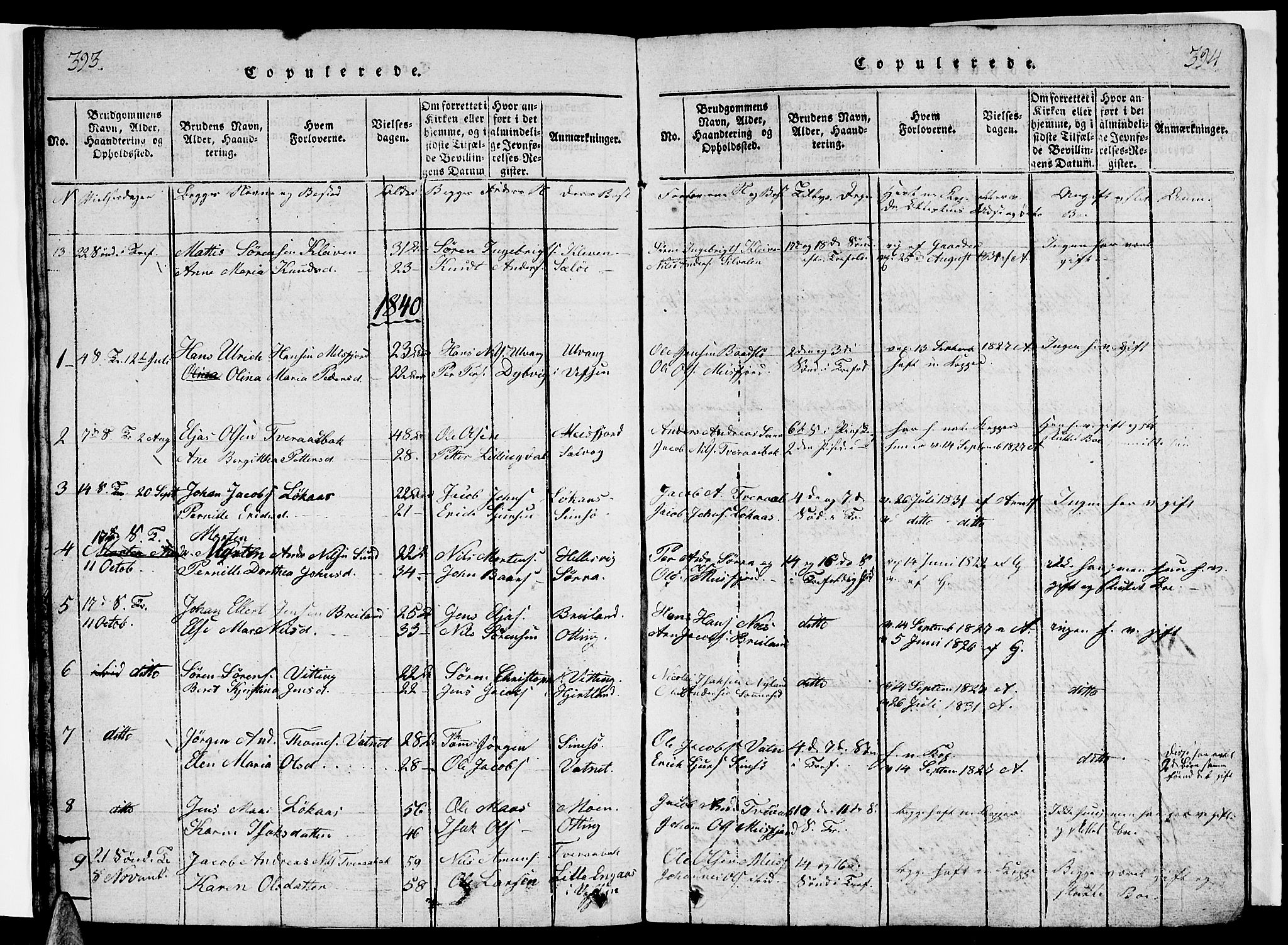 Ministerialprotokoller, klokkerbøker og fødselsregistre - Nordland, AV/SAT-A-1459/831/L0474: Parish register (copy) no. 831C01, 1820-1850, p. 393-394