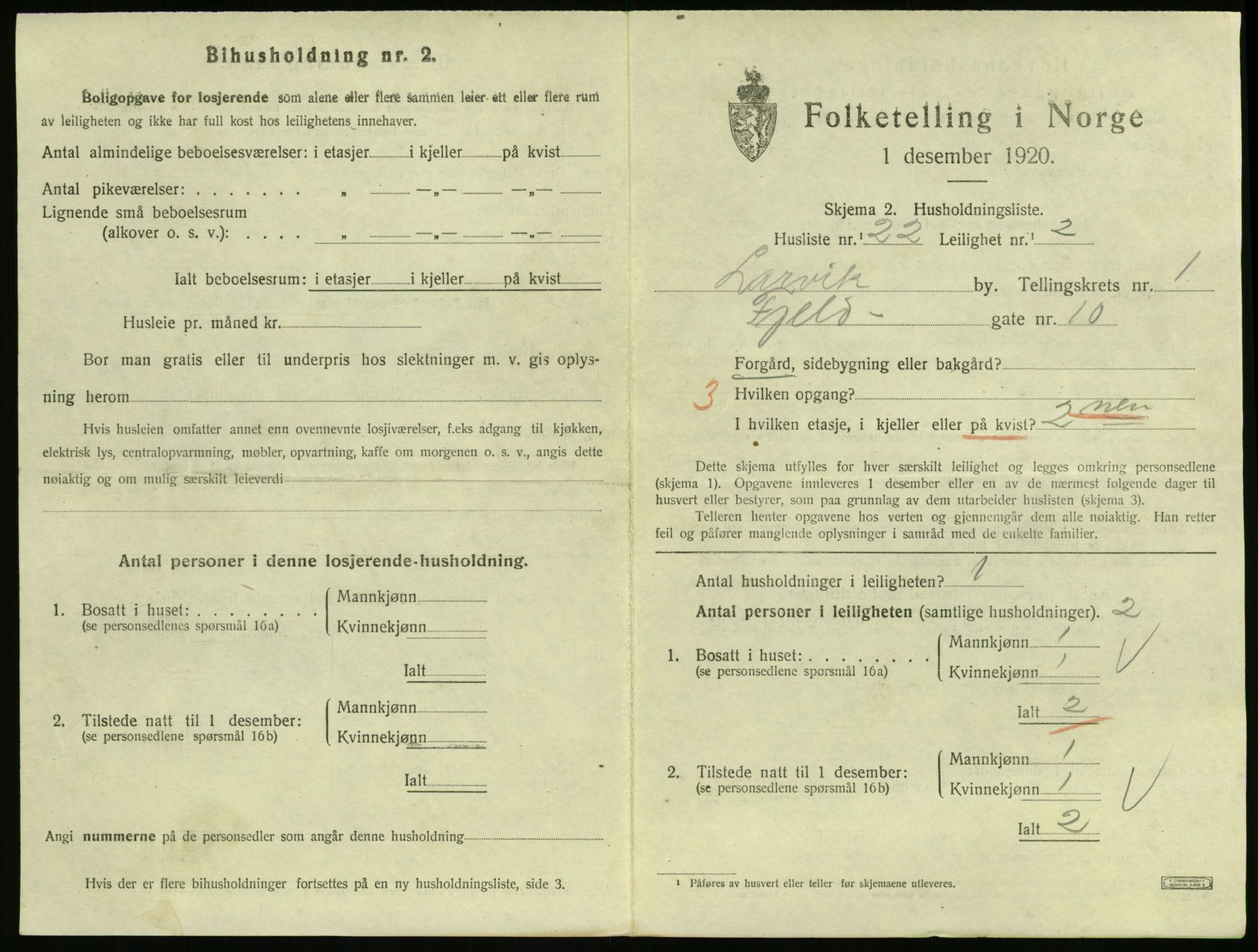 SAKO, 1920 census for Larvik, 1920, p. 3100