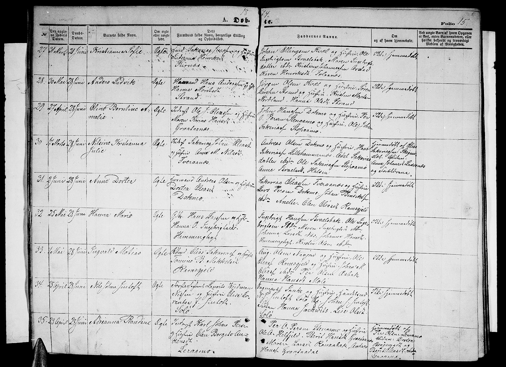 Ministerialprotokoller, klokkerbøker og fødselsregistre - Nordland, AV/SAT-A-1459/846/L0653: Parish register (copy) no. 846C03, 1872-1887, p. 15