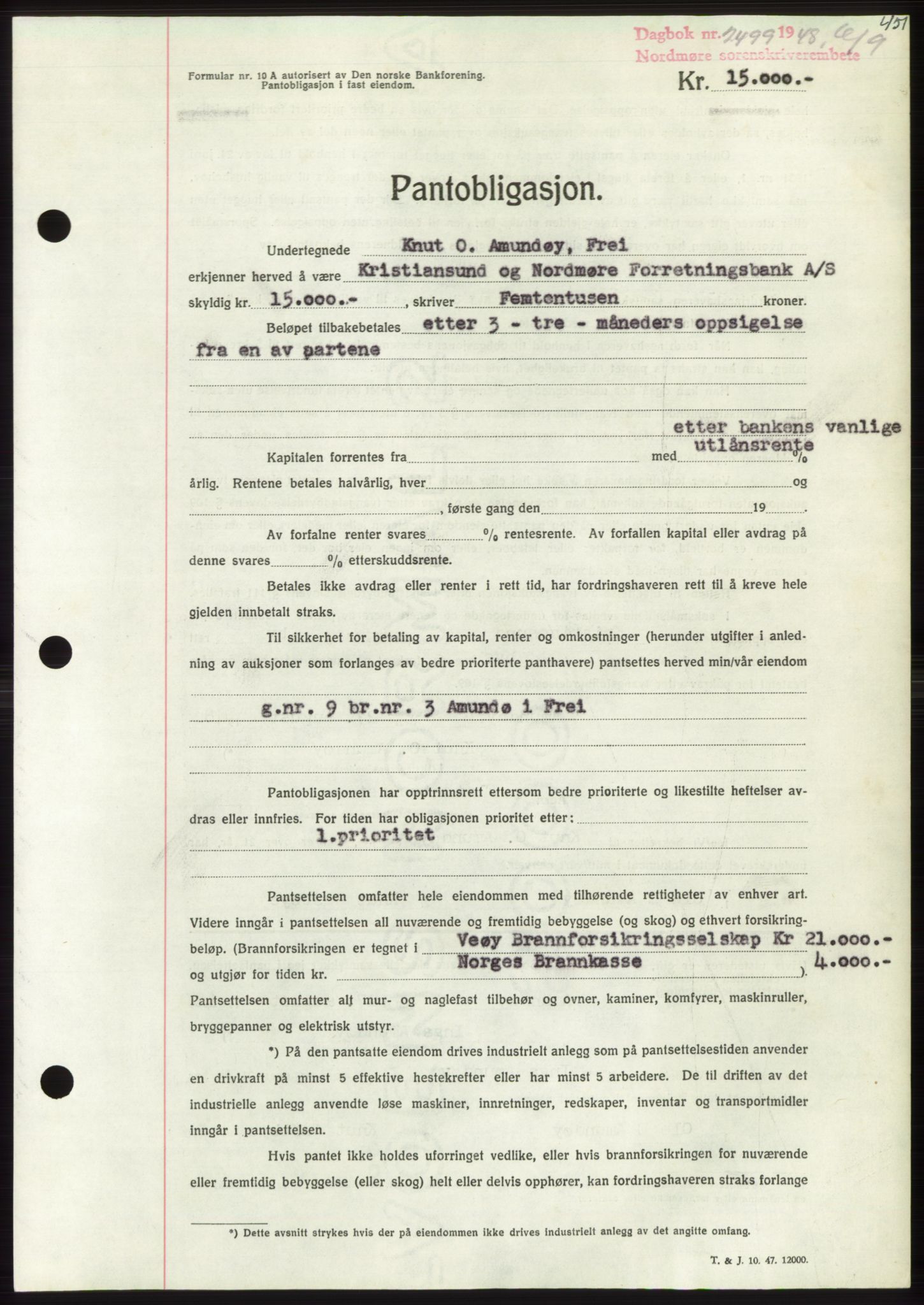 Nordmøre sorenskriveri, AV/SAT-A-4132/1/2/2Ca: Mortgage book no. B99, 1948-1948, Diary no: : 2499/1948