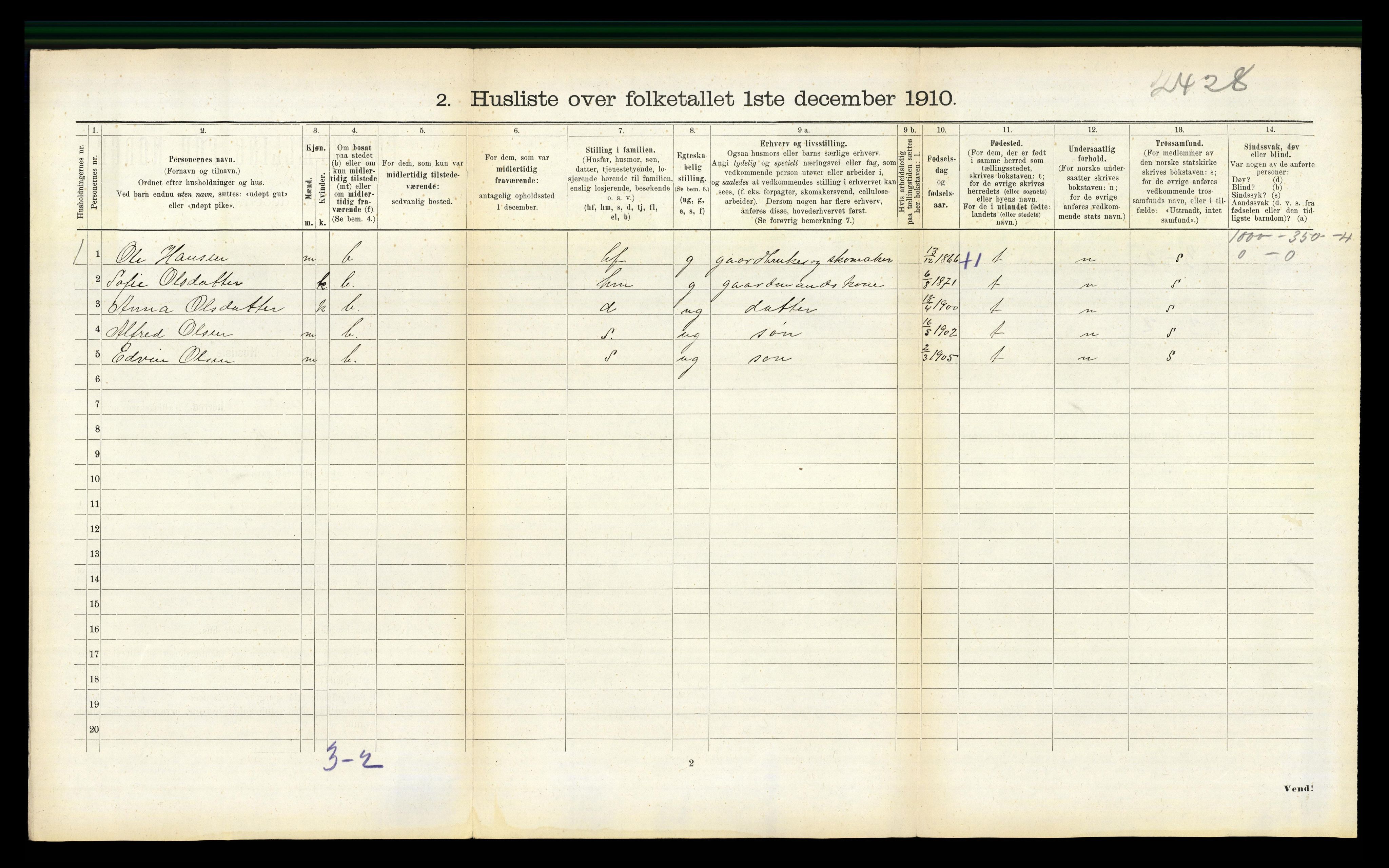 RA, 1910 census for Aa, 1910, p. 471