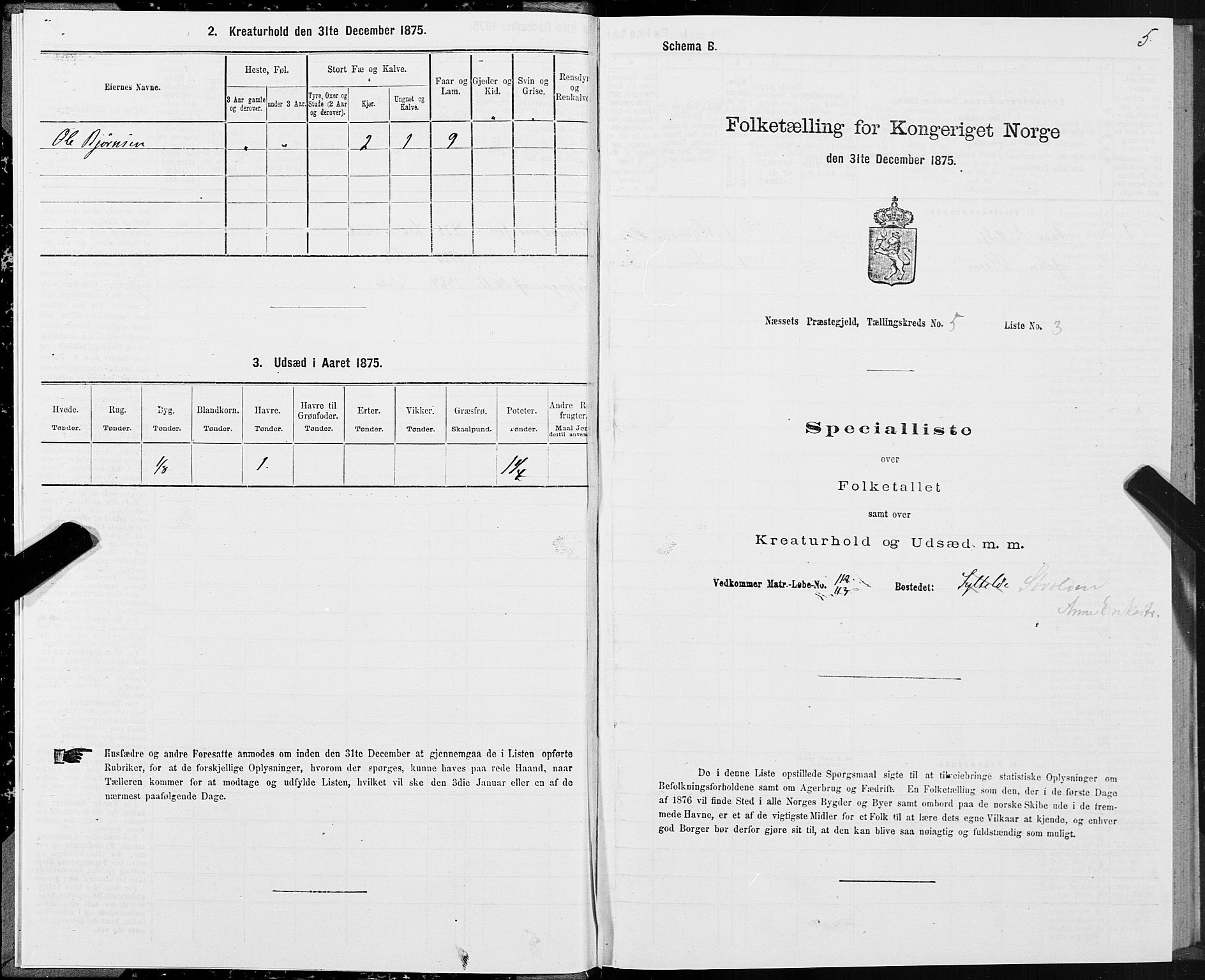 SAT, 1875 census for 1543P Nesset, 1875, p. 3005