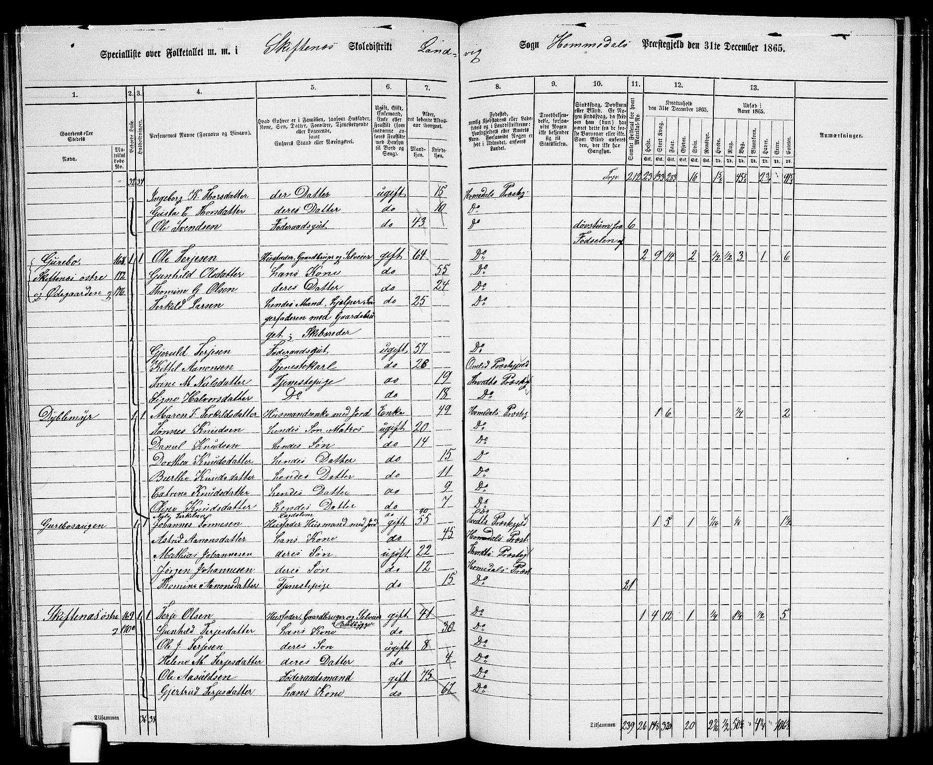 RA, 1865 census for Homedal, 1865, p. 132