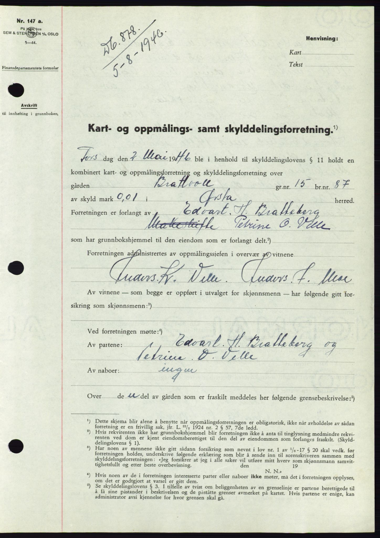 Søre Sunnmøre sorenskriveri, AV/SAT-A-4122/1/2/2C/L0078: Mortgage book no. 4A, 1946-1946, Diary no: : 878/1946