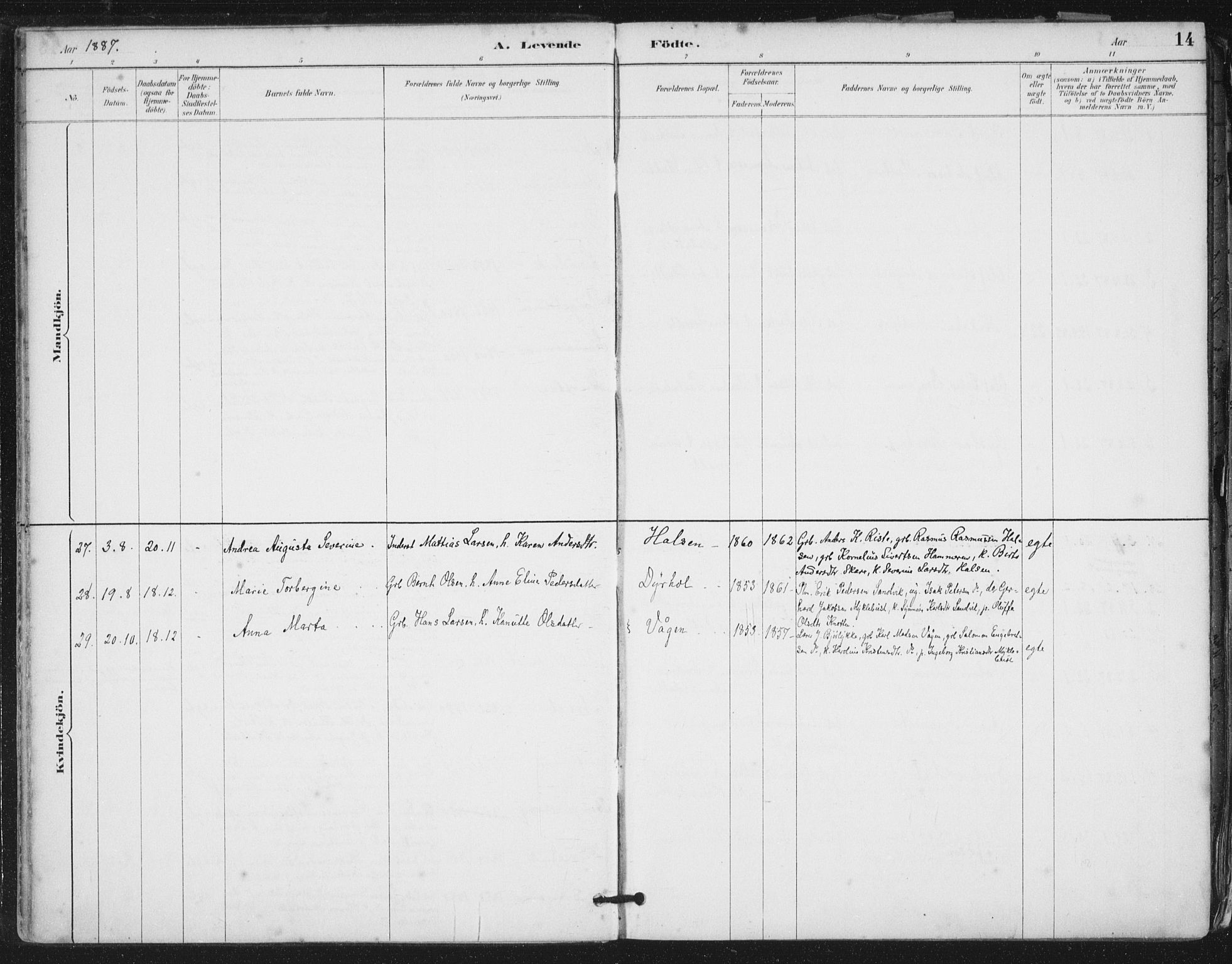 Ministerialprotokoller, klokkerbøker og fødselsregistre - Møre og Romsdal, AV/SAT-A-1454/503/L0037: Parish register (official) no. 503A05, 1884-1900, p. 14