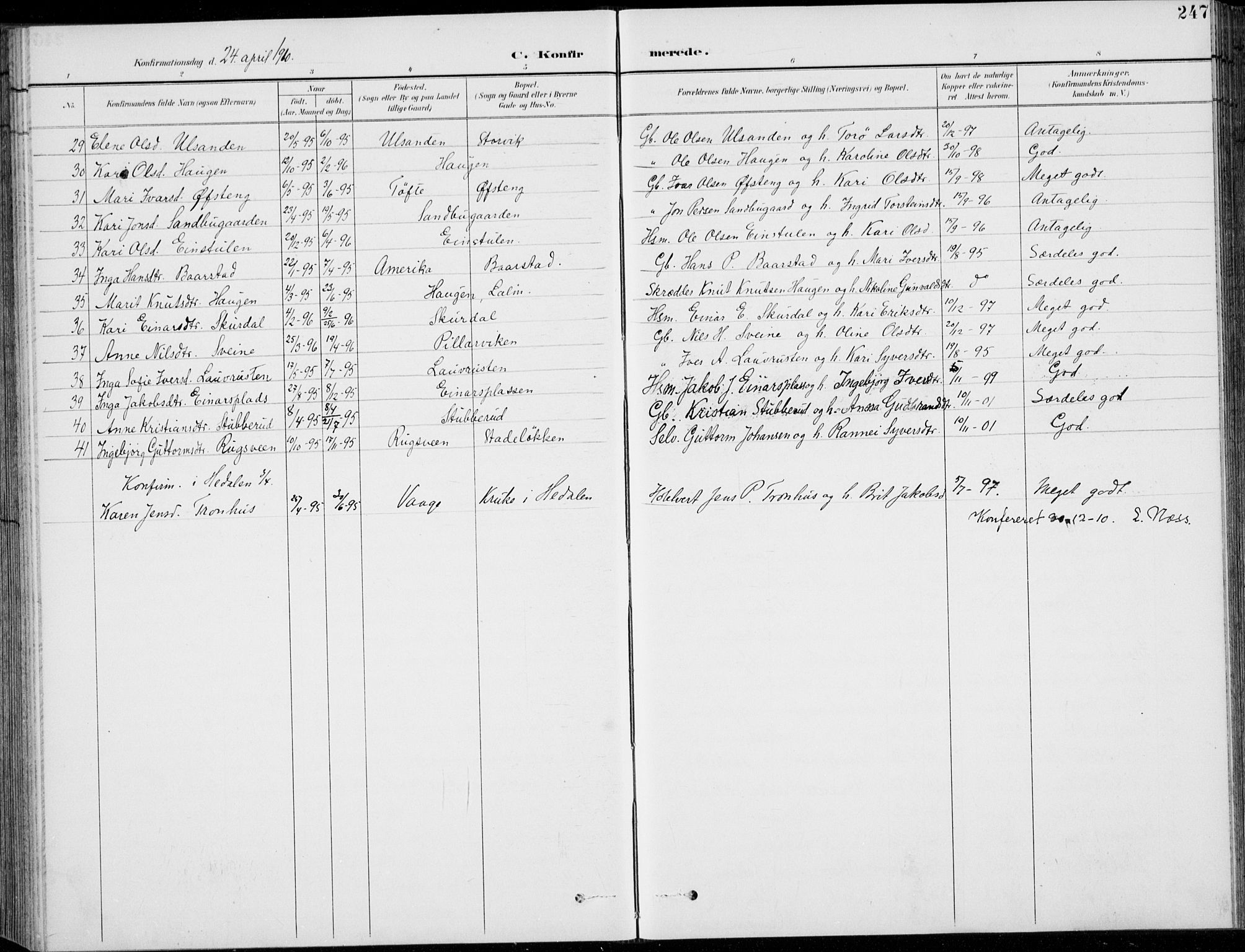 Vågå prestekontor, SAH/PREST-076/H/Ha/Hab/L0002: Parish register (copy) no. 2, 1894-1939, p. 247