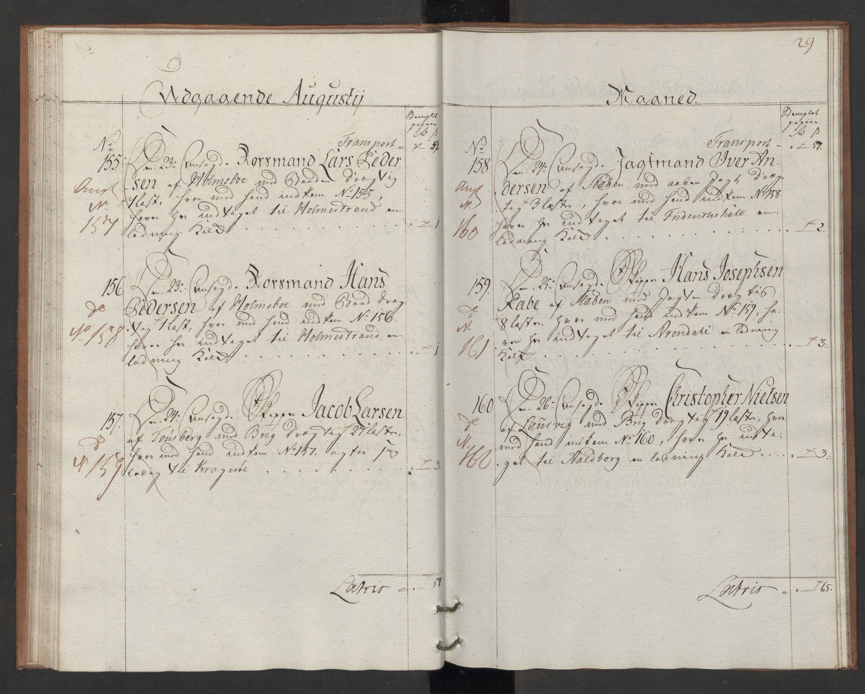 Generaltollkammeret, tollregnskaper, AV/RA-EA-5490/R06/L0166/0002: Tollregnskaper Kristiania / Utgående hovedtollbok Slependen, 1786, p. 28b-29a