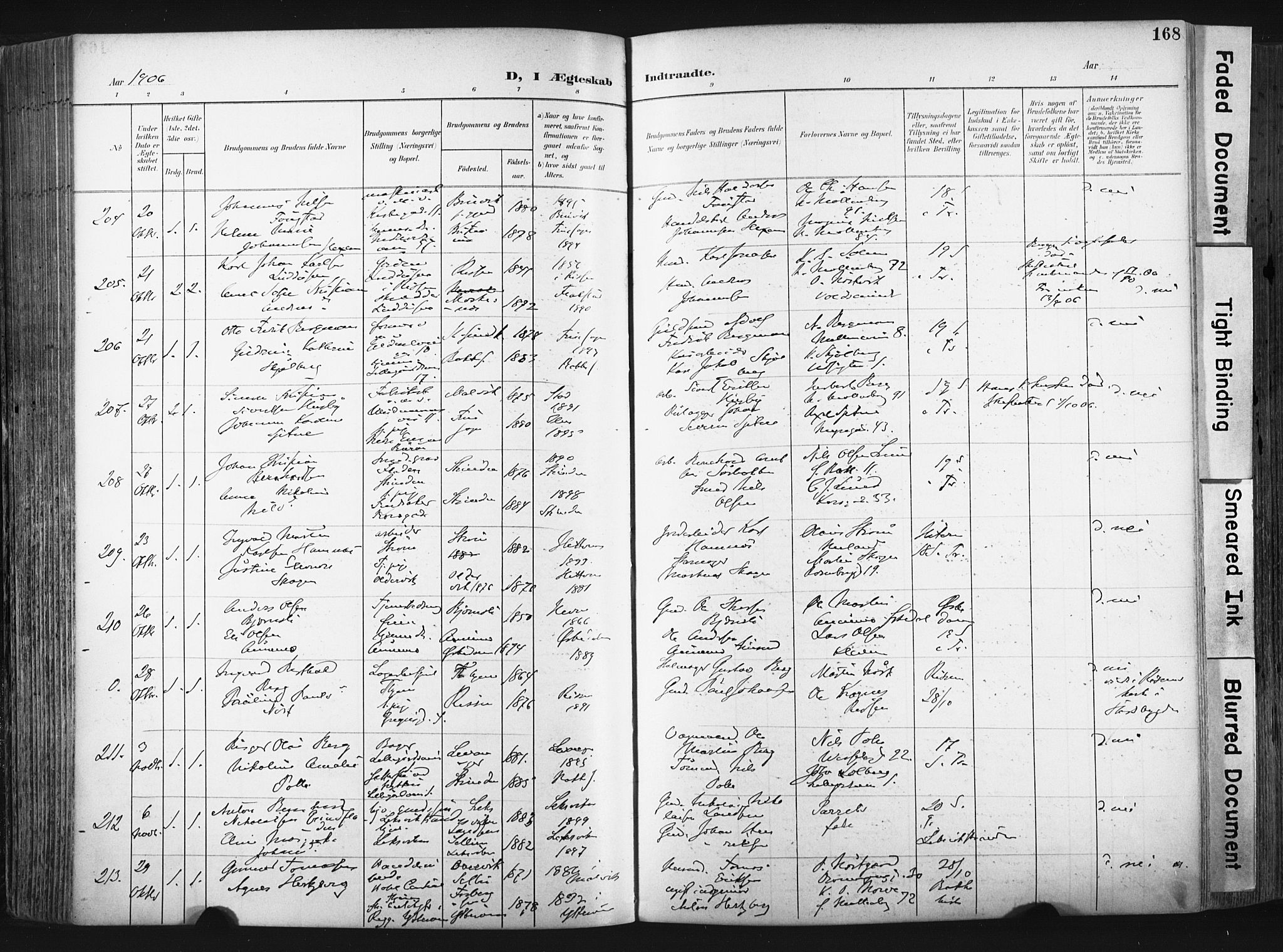 Ministerialprotokoller, klokkerbøker og fødselsregistre - Sør-Trøndelag, SAT/A-1456/604/L0201: Parish register (official) no. 604A21, 1901-1911, p. 168