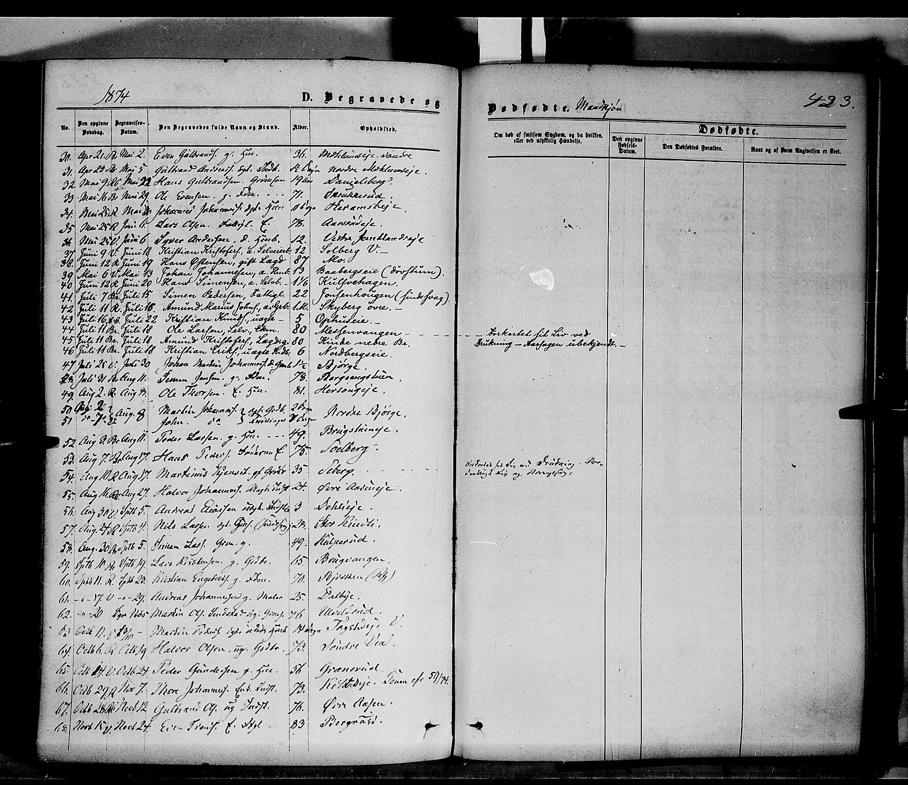Ringsaker prestekontor, SAH/PREST-014/K/Ka/L0011: Parish register (official) no. 11, 1870-1878, p. 423