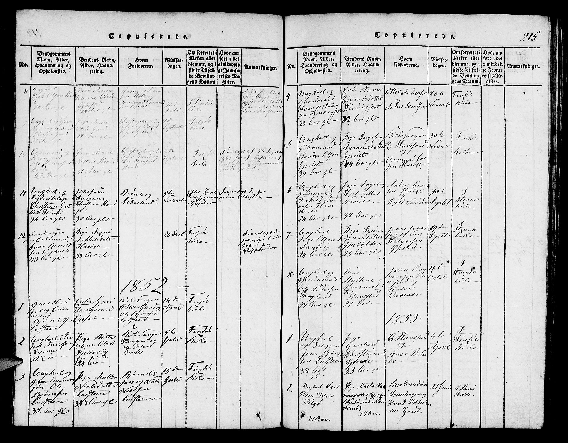 Finnøy sokneprestkontor, AV/SAST-A-101825/H/Ha/Hab/L0001: Parish register (copy) no. B 1, 1816-1856, p. 215