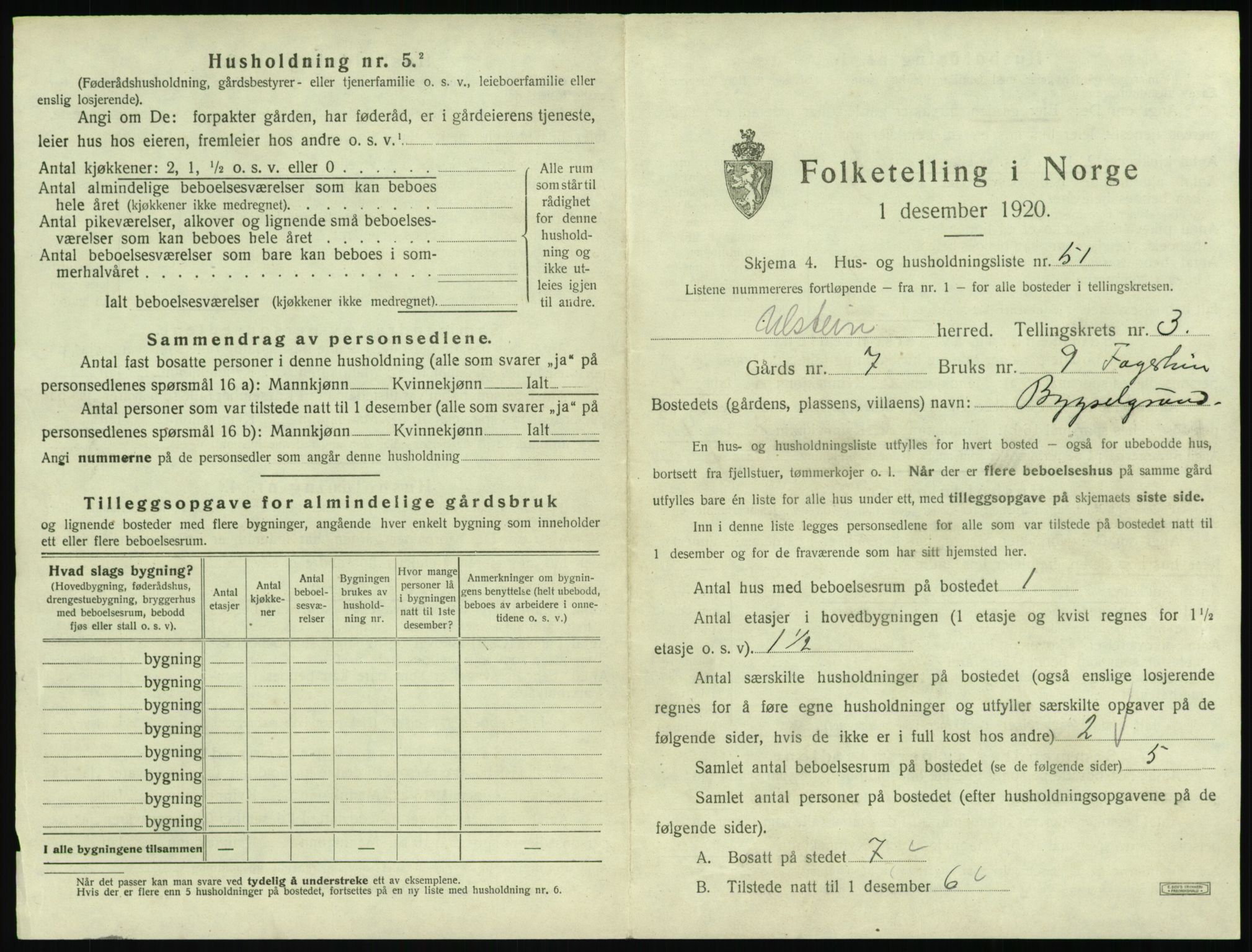 SAT, 1920 census for Ulstein, 1920, p. 272