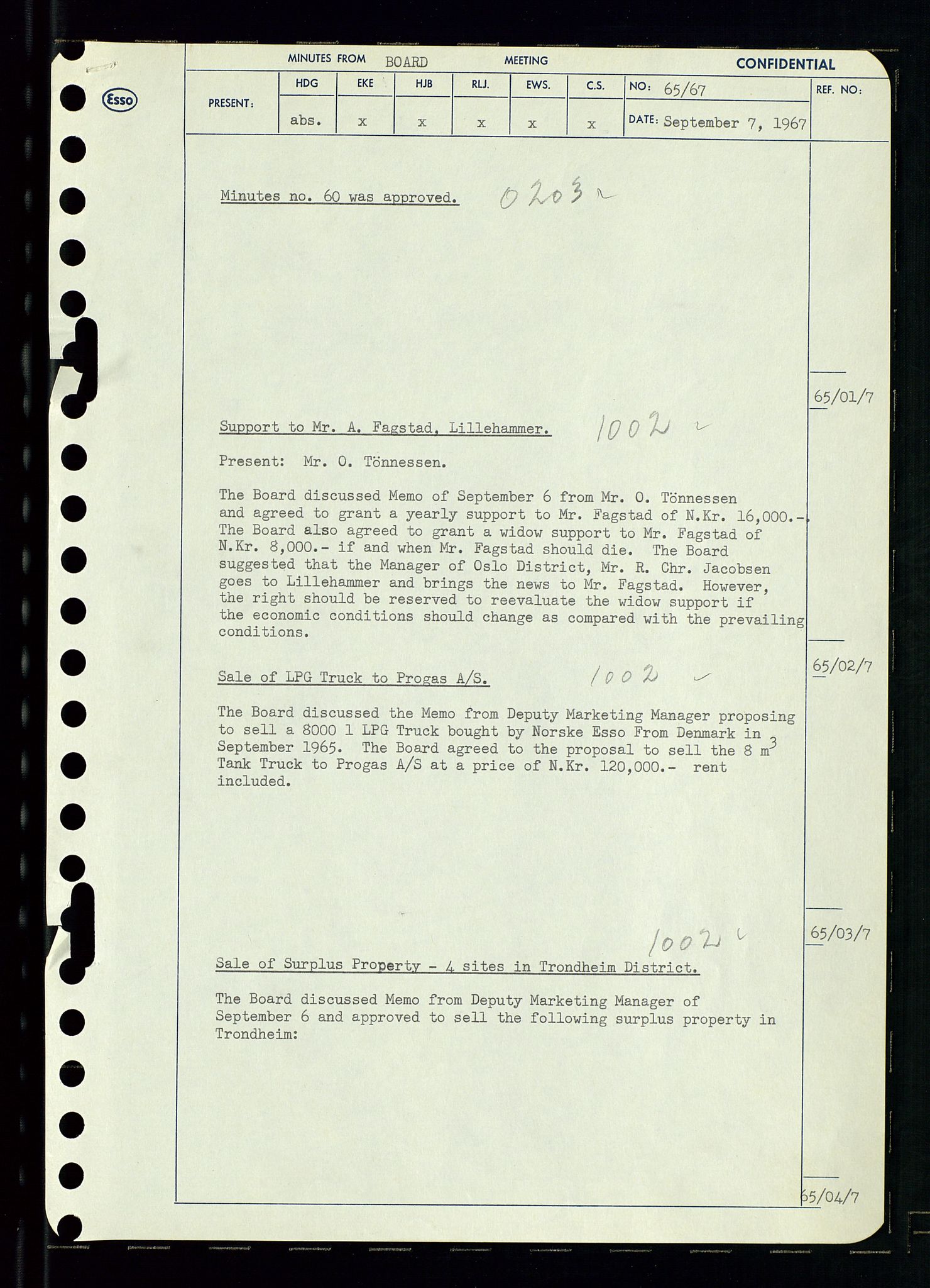 Pa 0982 - Esso Norge A/S, SAST/A-100448/A/Aa/L0002/0003: Den administrerende direksjon Board minutes (styrereferater) / Den administrerende direksjon Board minutes (styrereferater), 1967, p. 134