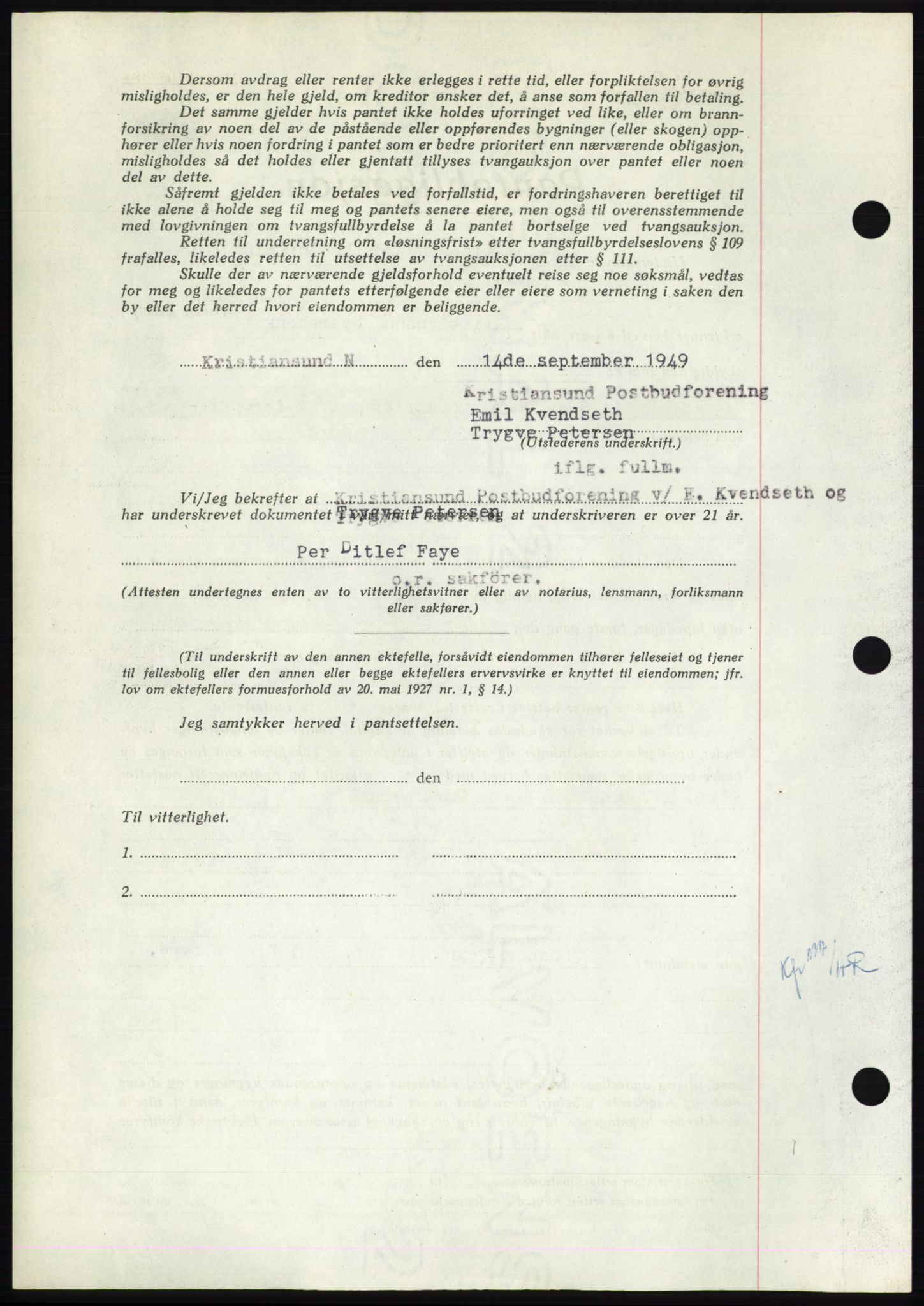 Nordmøre sorenskriveri, AV/SAT-A-4132/1/2/2Ca: Mortgage book no. B102, 1949-1949, Diary no: : 2866/1949