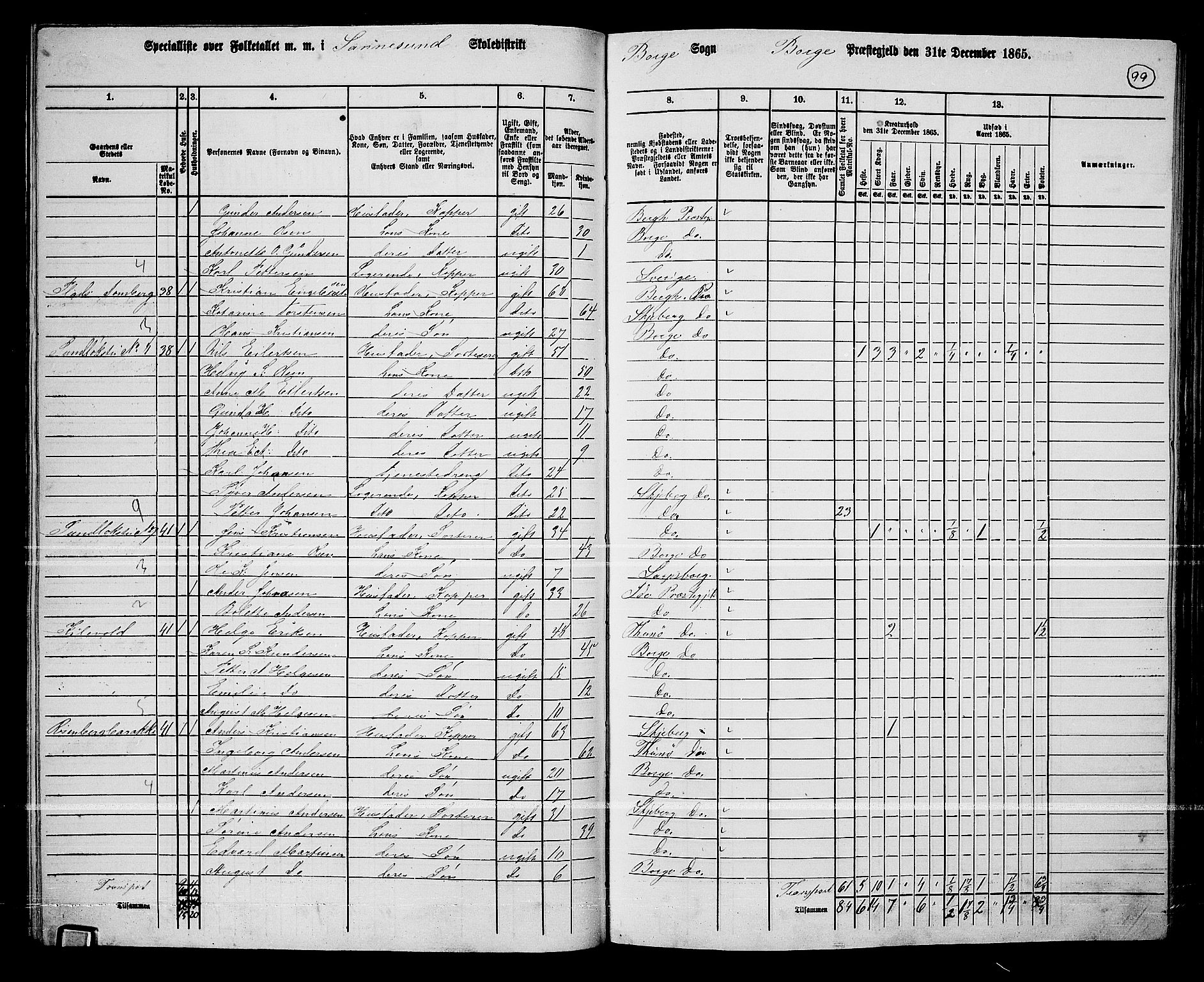 RA, 1865 census for Borge, 1865, p. 93