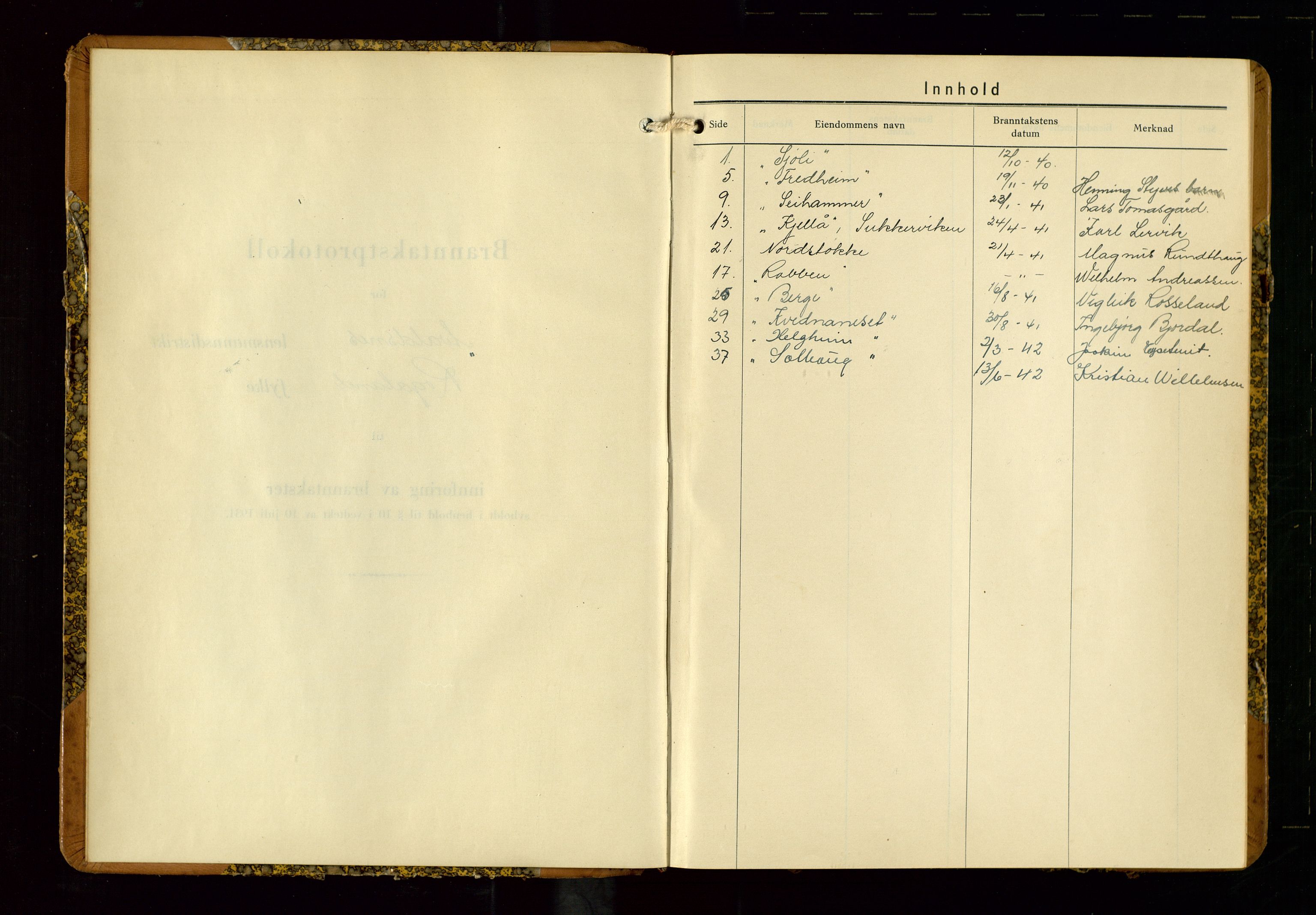 Avaldsnes lensmannskontor, SAST/A-100286/Gob/L0002: "Branntakstprotokoll for Avaldsnes lensmannsdistrikt Rogaland fylke", 1940-1950