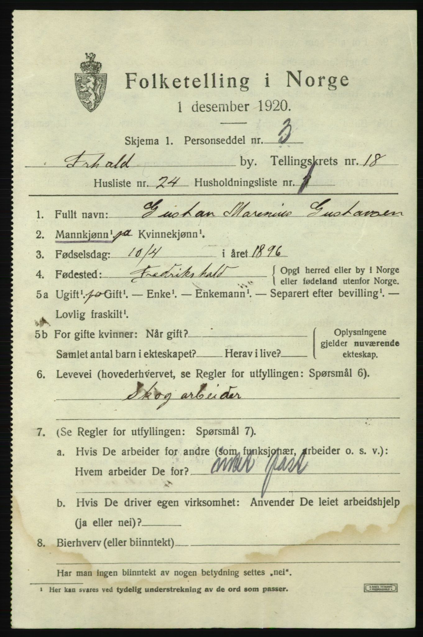 SAO, 1920 census for Fredrikshald, 1920, p. 27835
