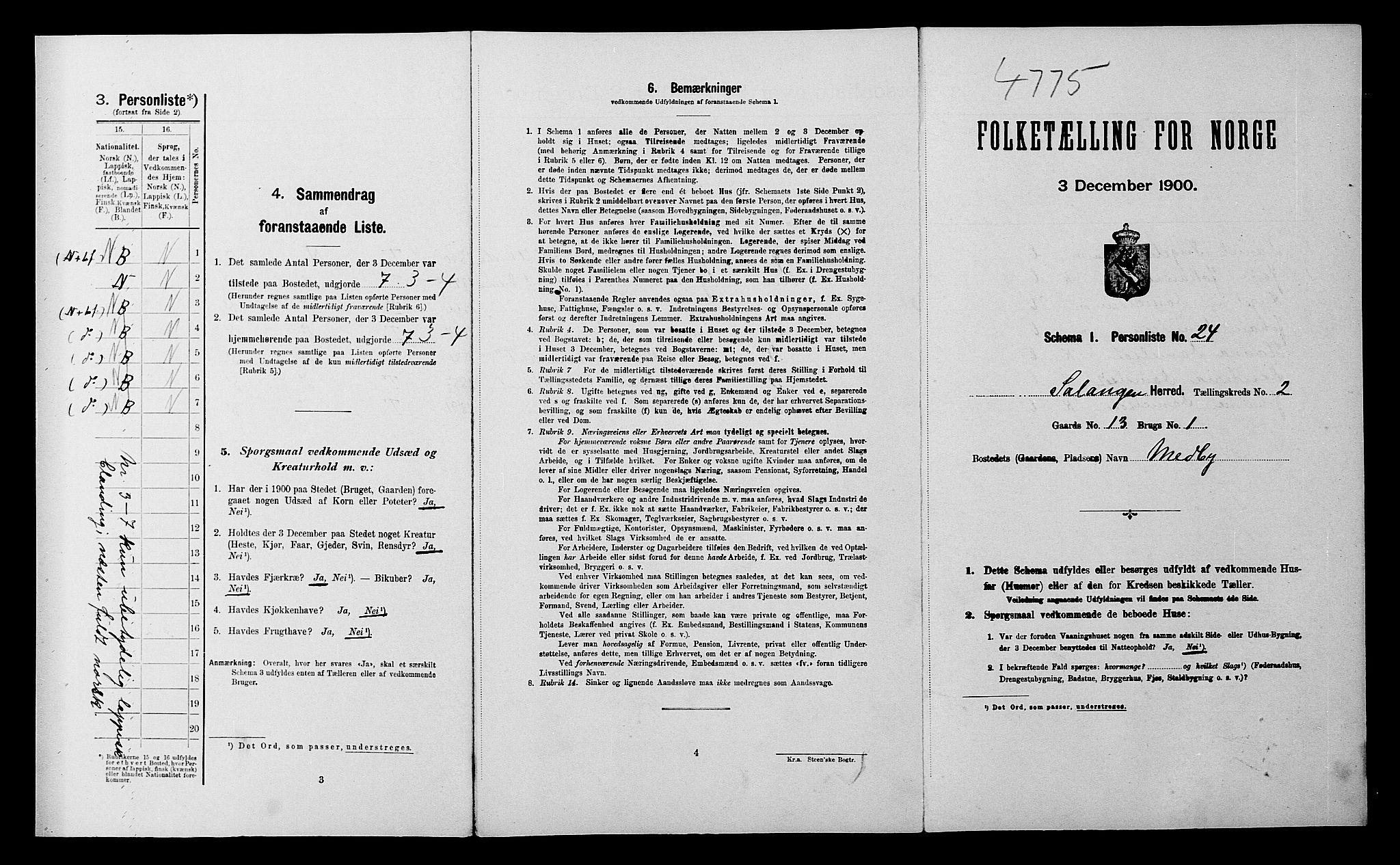 SATØ, 1900 census for Salangen, 1900, p. 159