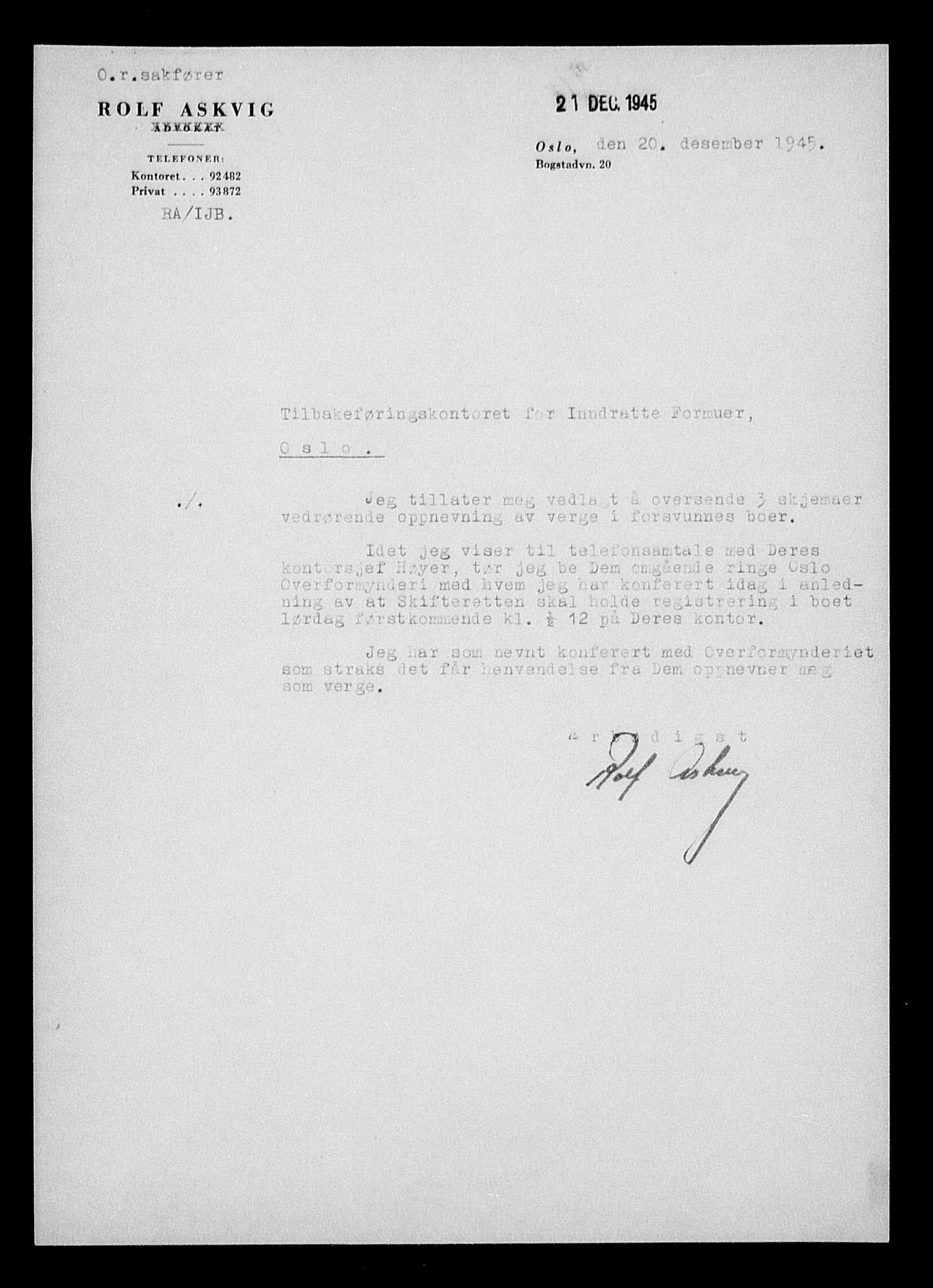 Justisdepartementet, Tilbakeføringskontoret for inndratte formuer, RA/S-1564/H/Hc/Hcc/L0956: --, 1945-1947, p. 153