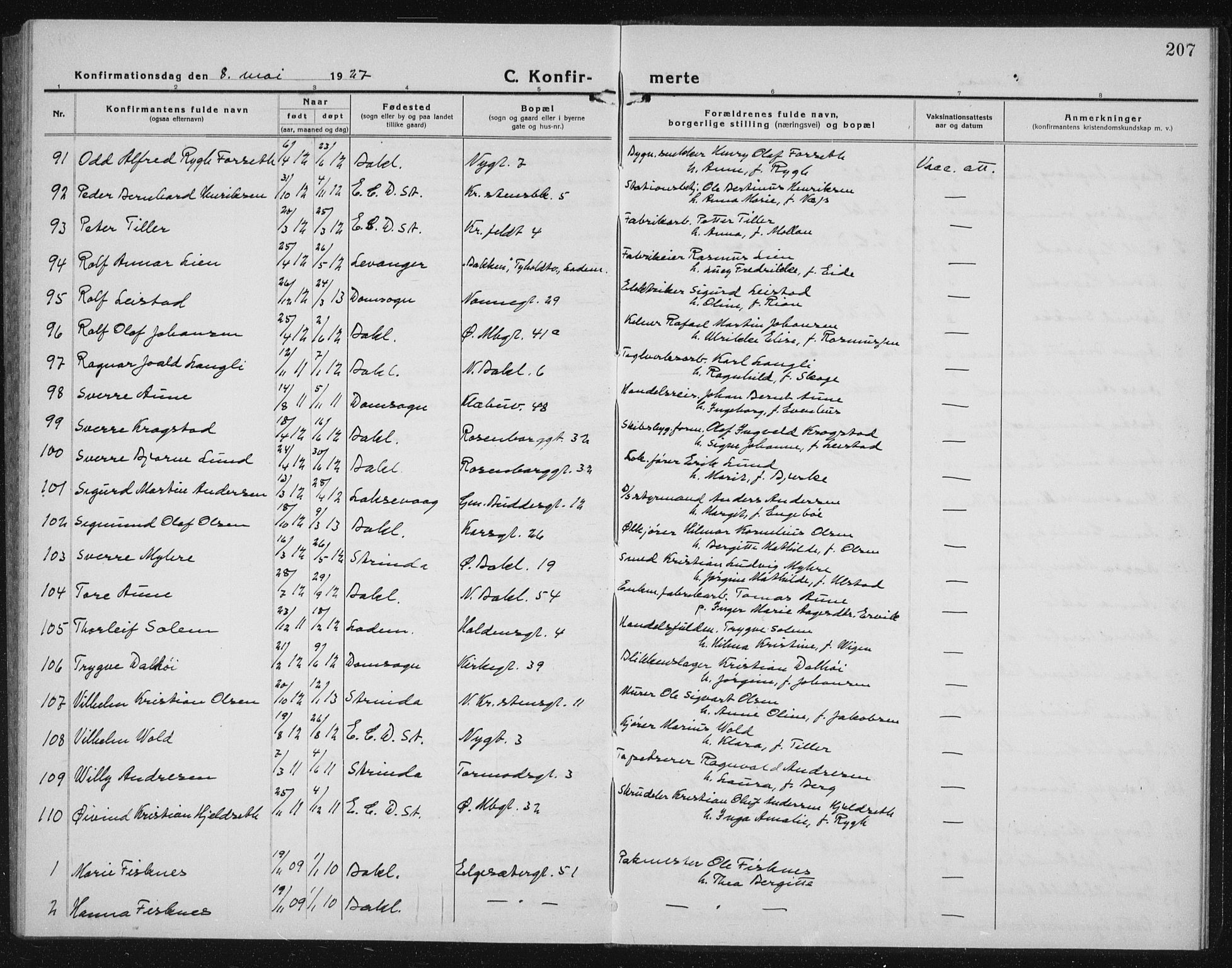 Ministerialprotokoller, klokkerbøker og fødselsregistre - Sør-Trøndelag, AV/SAT-A-1456/604/L0227: Parish register (copy) no. 604C10, 1923-1942, p. 207