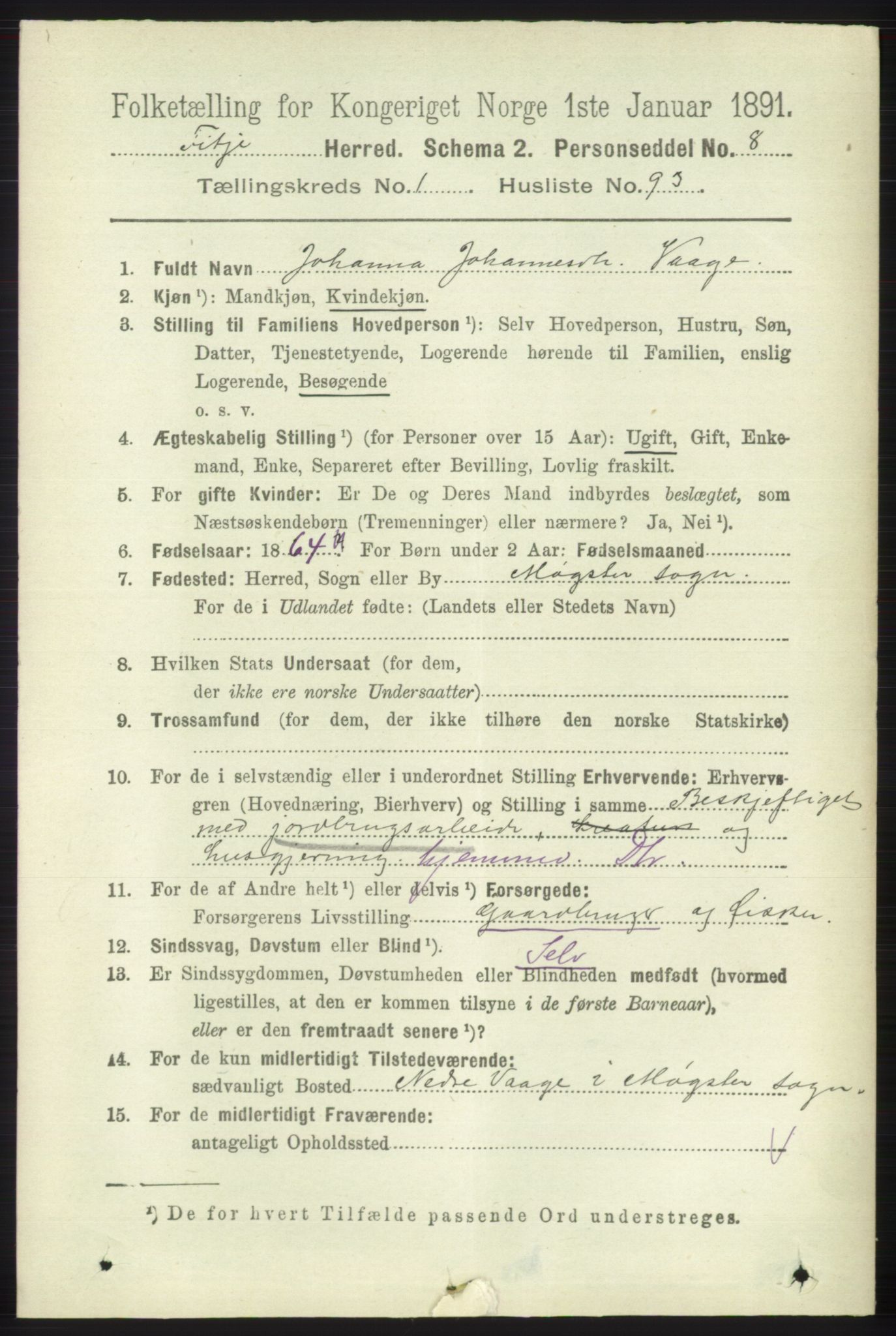 RA, 1891 census for 1222 Fitjar, 1891, p. 577