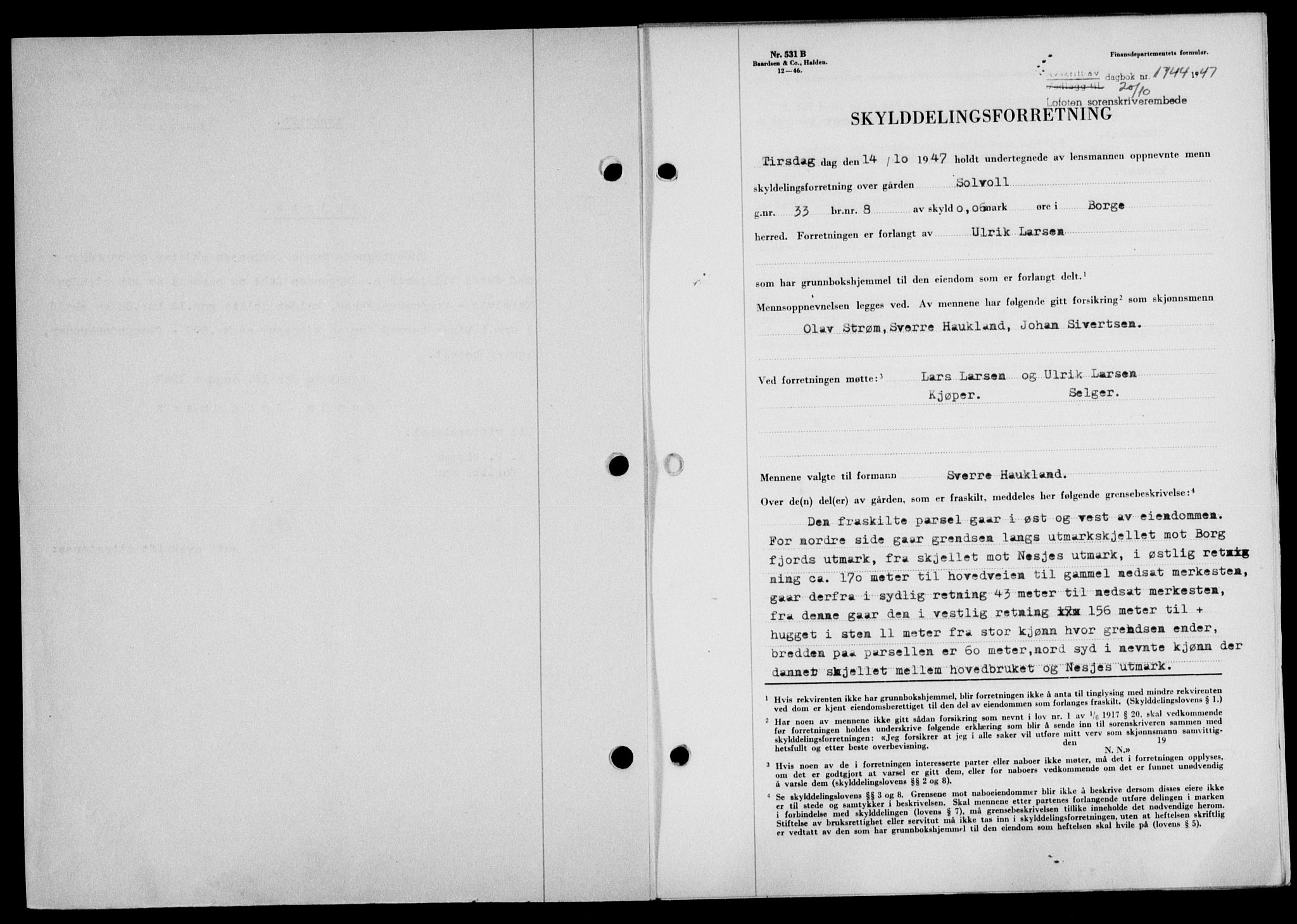 Lofoten sorenskriveri, SAT/A-0017/1/2/2C/L0017a: Mortgage book no. 17a, 1947-1948, Diary no: : 1744/1947