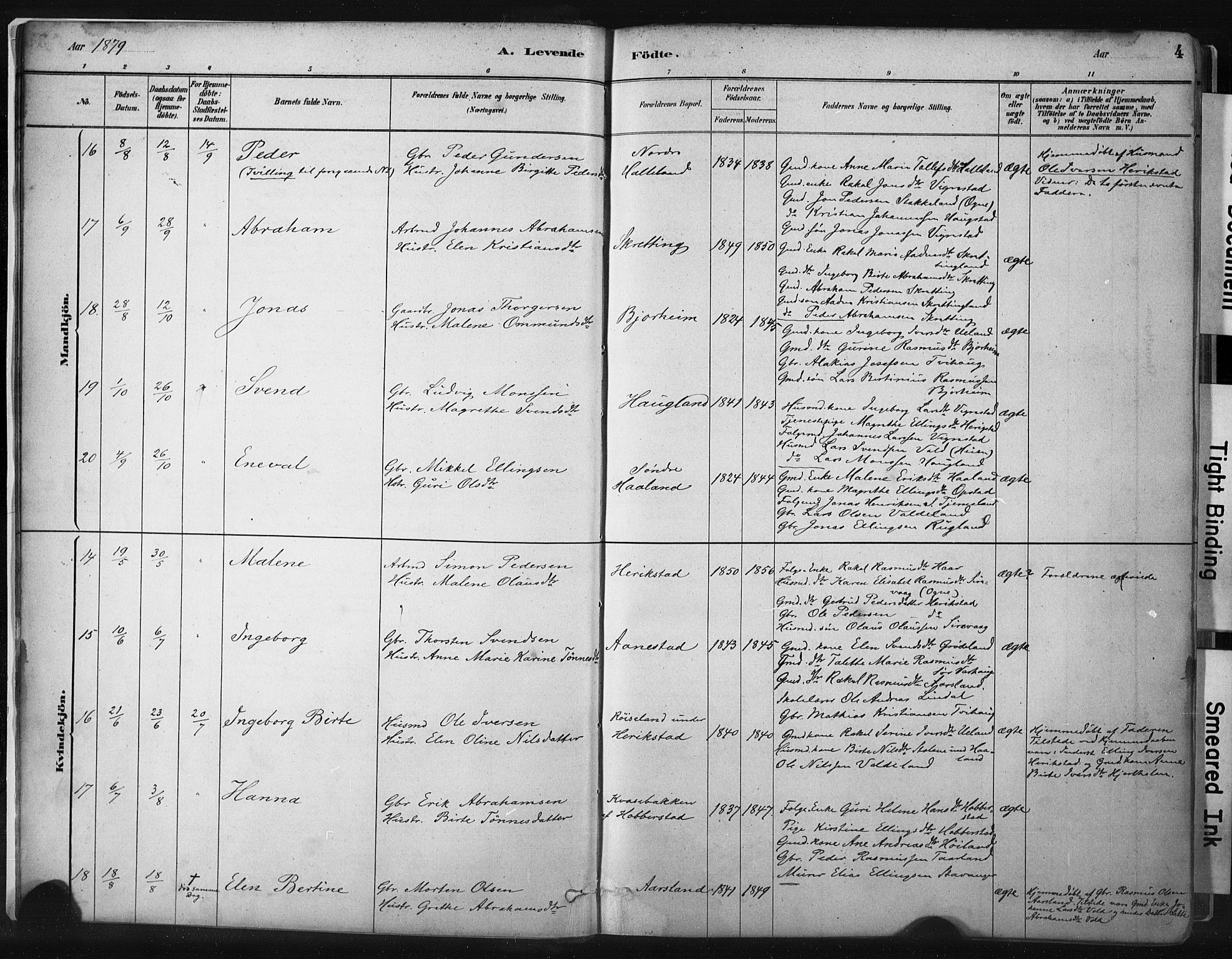 Hå sokneprestkontor, SAST/A-101801/001/30BA/L0011: Parish register (official) no. A 10, 1879-1900, p. 4