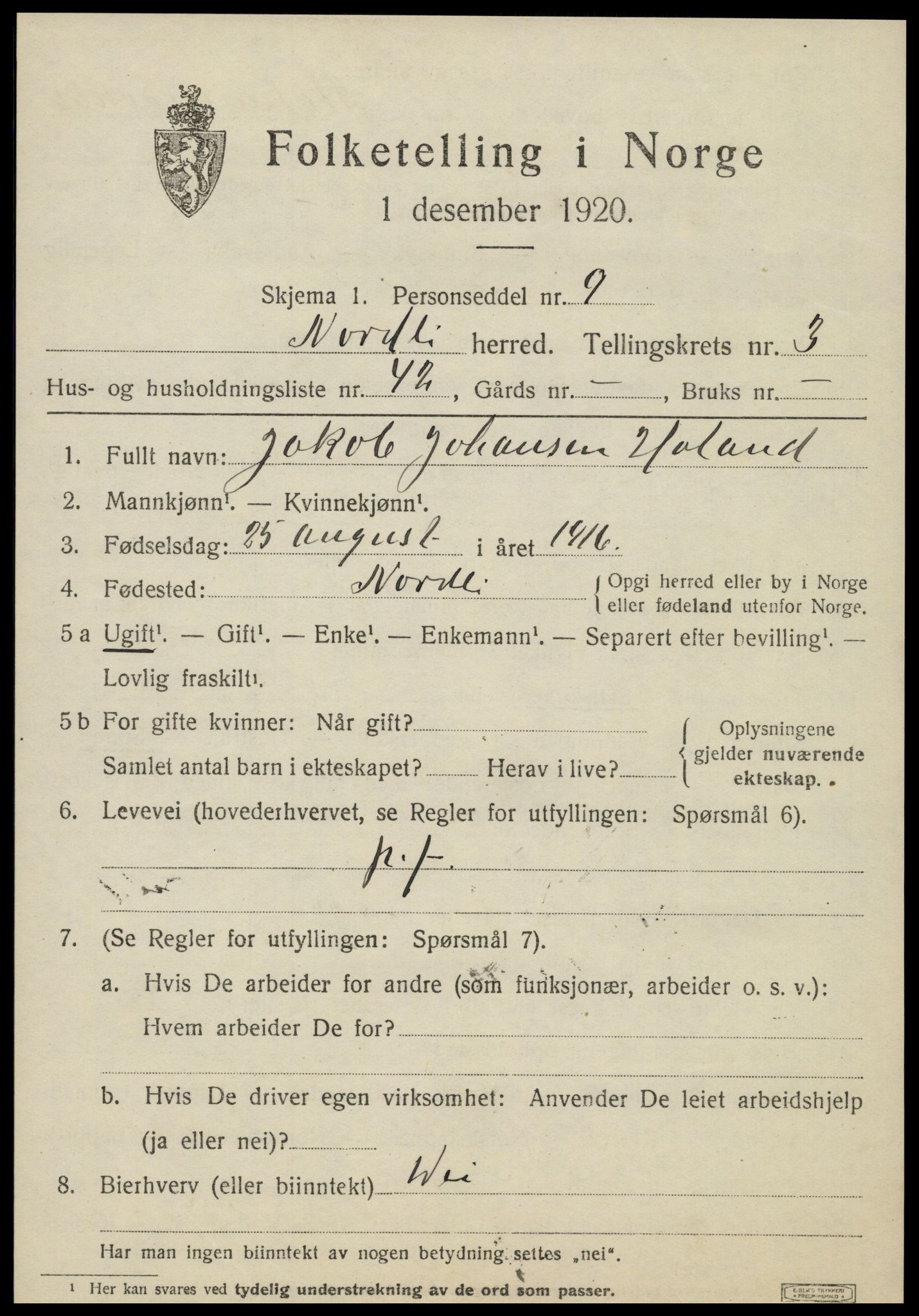 SAT, 1920 census for Nordli, 1920, p. 1825