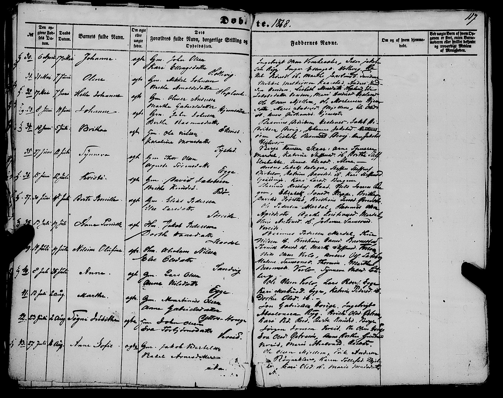 Gloppen sokneprestembete, SAB/A-80101/H/Haa/Haaa/L0009: Parish register (official) no. A 9, 1855-1870, p. 117
