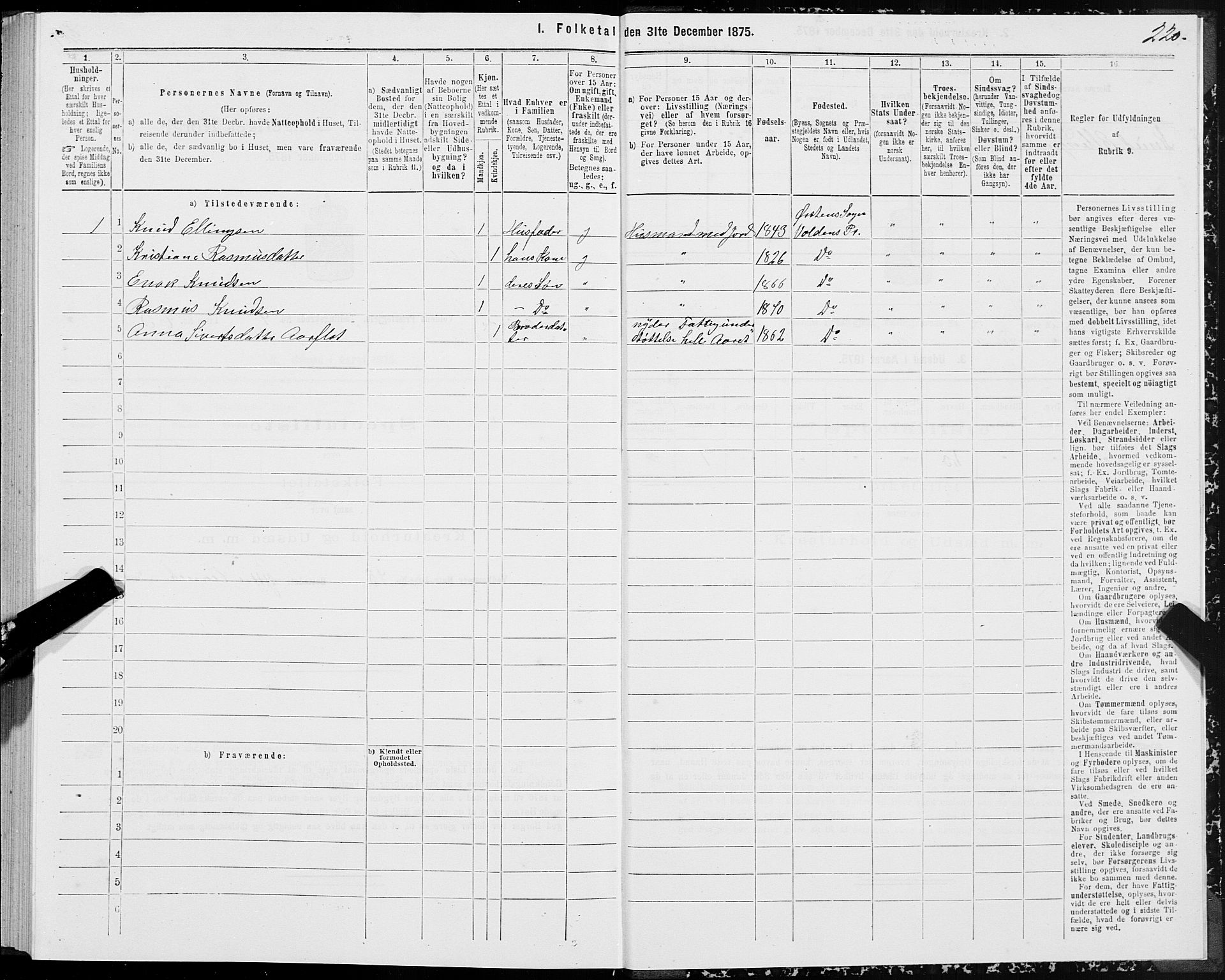 SAT, 1875 census for 1519P Volda, 1875, p. 3220