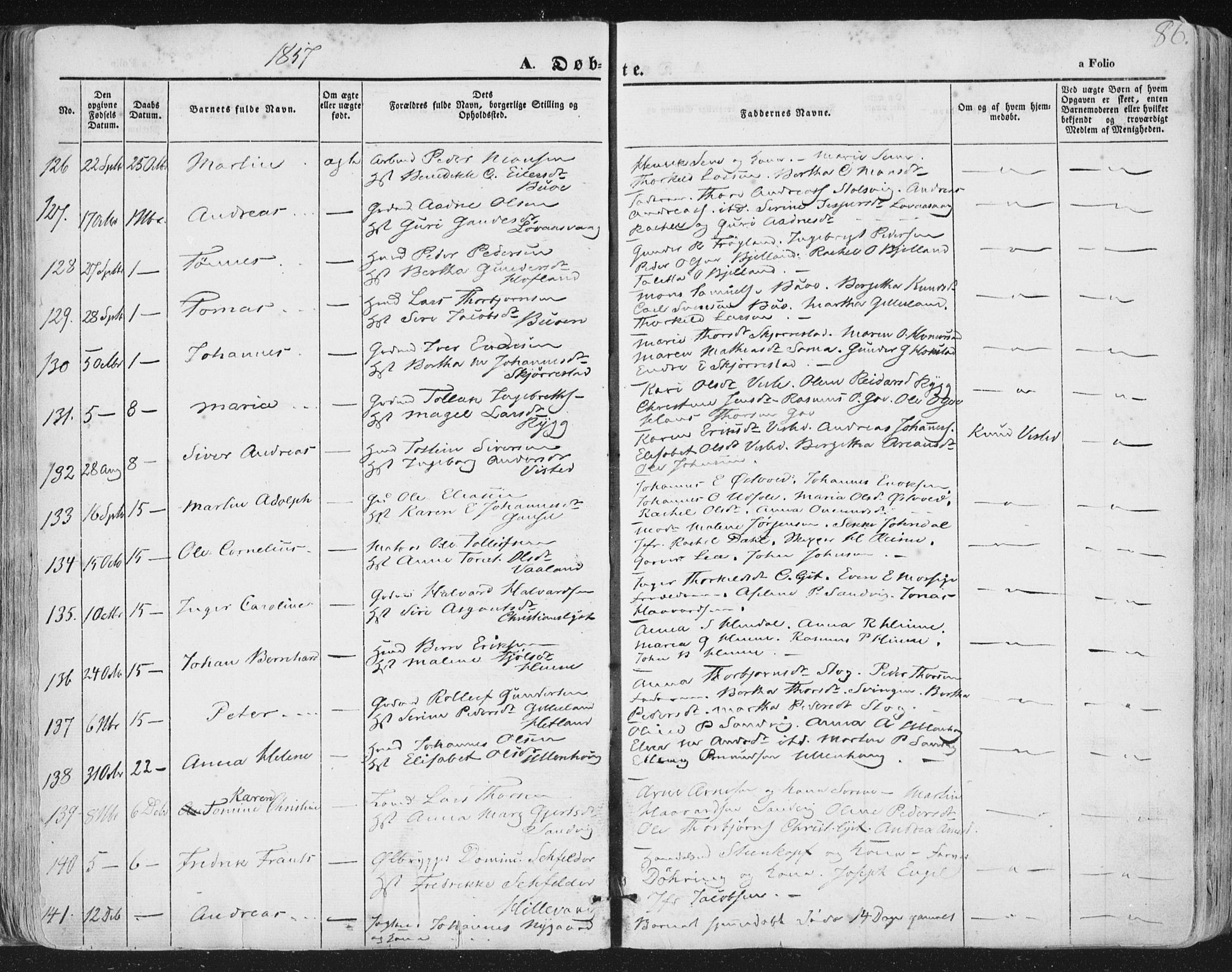 Hetland sokneprestkontor, AV/SAST-A-101826/30/30BA/L0002: Parish register (official) no. A 2, 1849-1869, p. 86