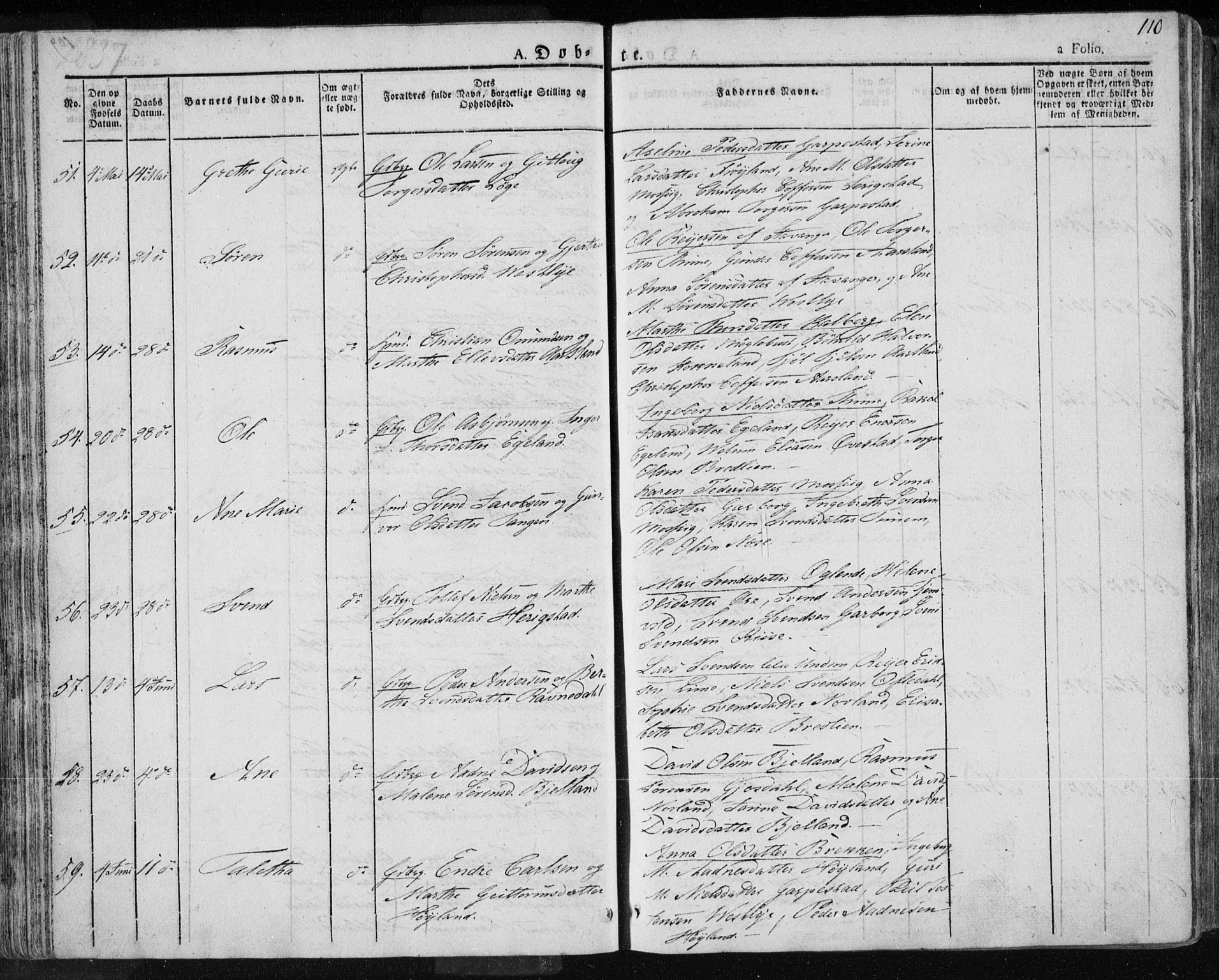 Lye sokneprestkontor, SAST/A-101794/001/30BA/L0004: Parish register (official) no. A 4, 1826-1841, p. 110