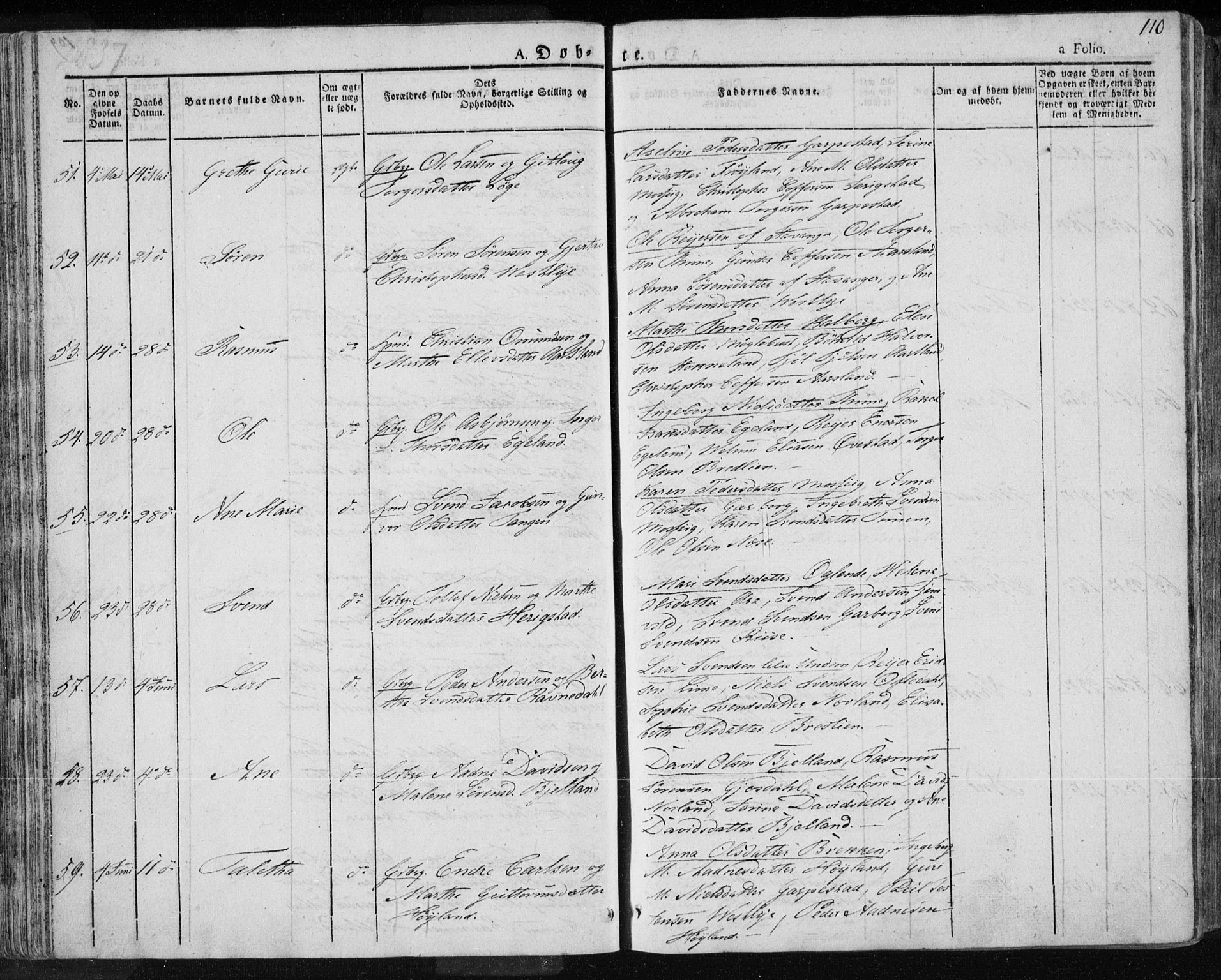 Lye sokneprestkontor, AV/SAST-A-101794/001/30BA/L0004: Parish register (official) no. A 4, 1826-1841, p. 110