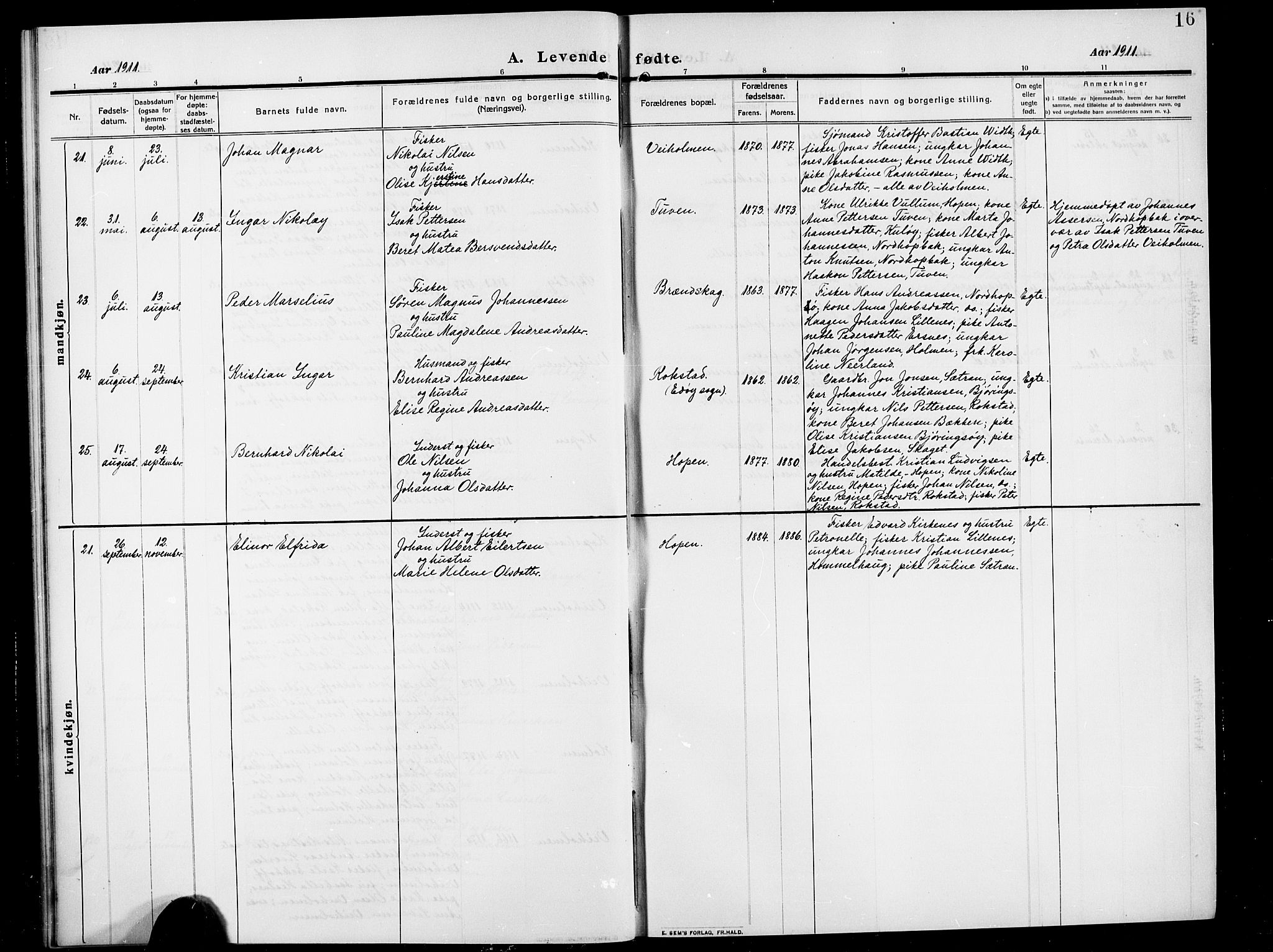 Ministerialprotokoller, klokkerbøker og fødselsregistre - Møre og Romsdal, AV/SAT-A-1454/583/L0956: Parish register (copy) no. 583C01, 1909-1925, p. 16