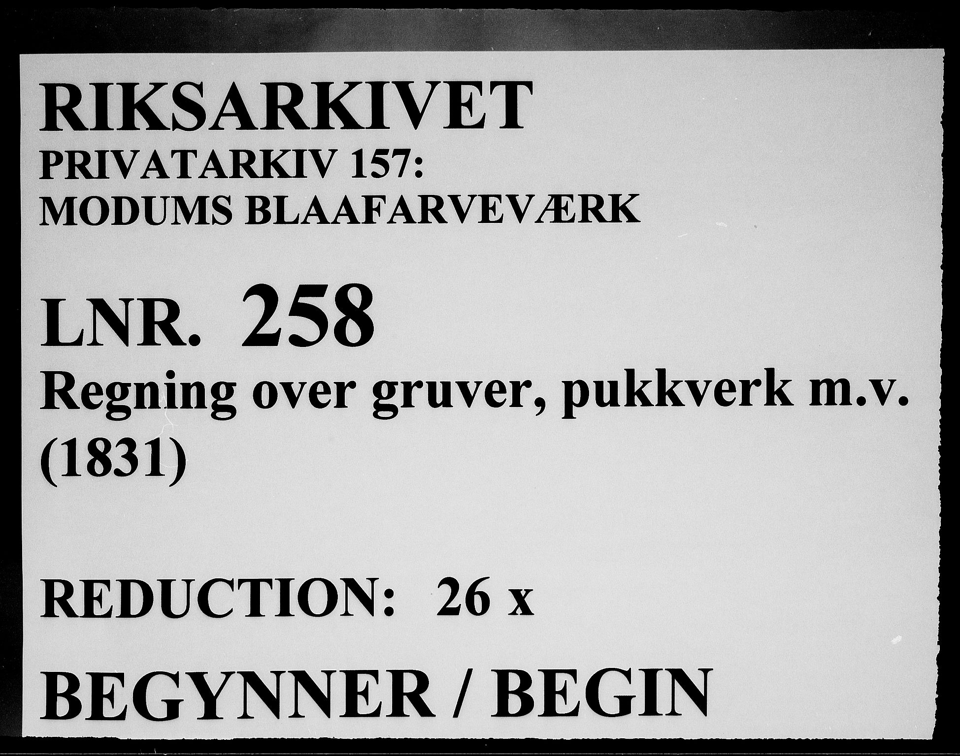 Modums Blaafarveværk, RA/PA-0157/G/Gd/Gdd/L0258/0001: -- / Regning over gruver pukkverk m.v., 1831, p. 1