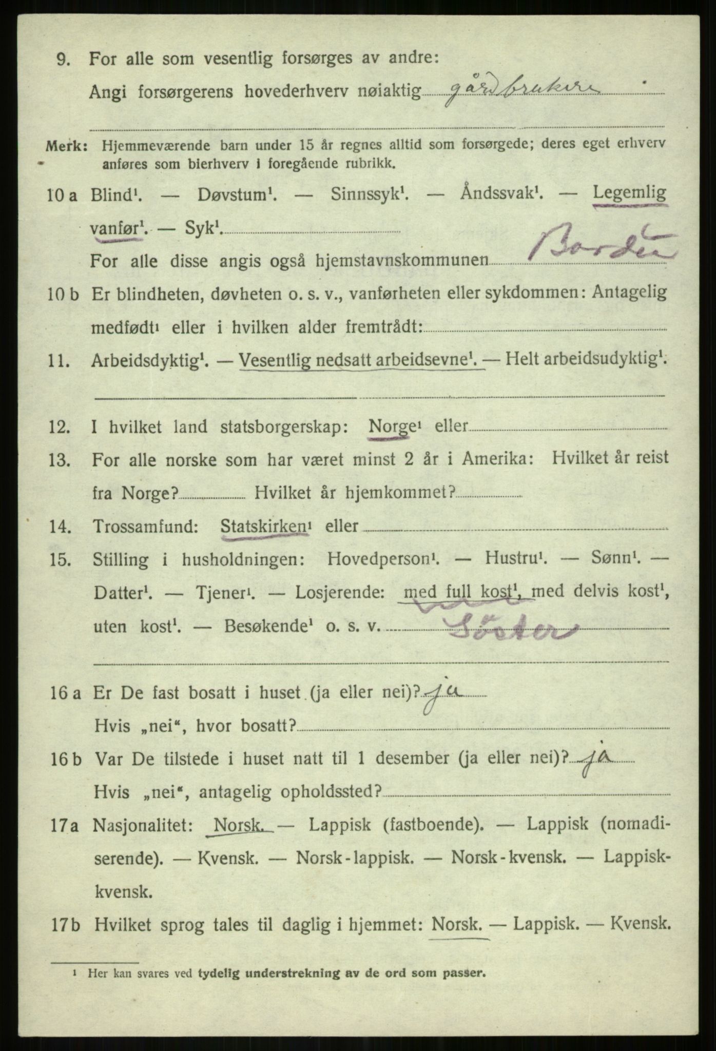 SATØ, 1920 census for Bardu, 1920, p. 3610