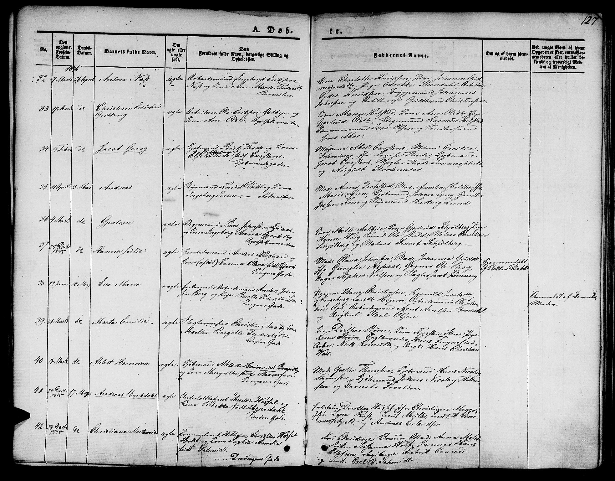 Ministerialprotokoller, klokkerbøker og fødselsregistre - Sør-Trøndelag, AV/SAT-A-1456/601/L0048: Parish register (official) no. 601A16, 1840-1847, p. 127