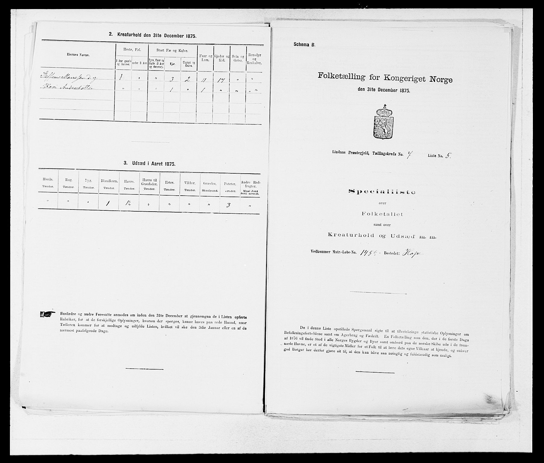 SAB, 1875 census for 1263P Lindås, 1875, p. 549