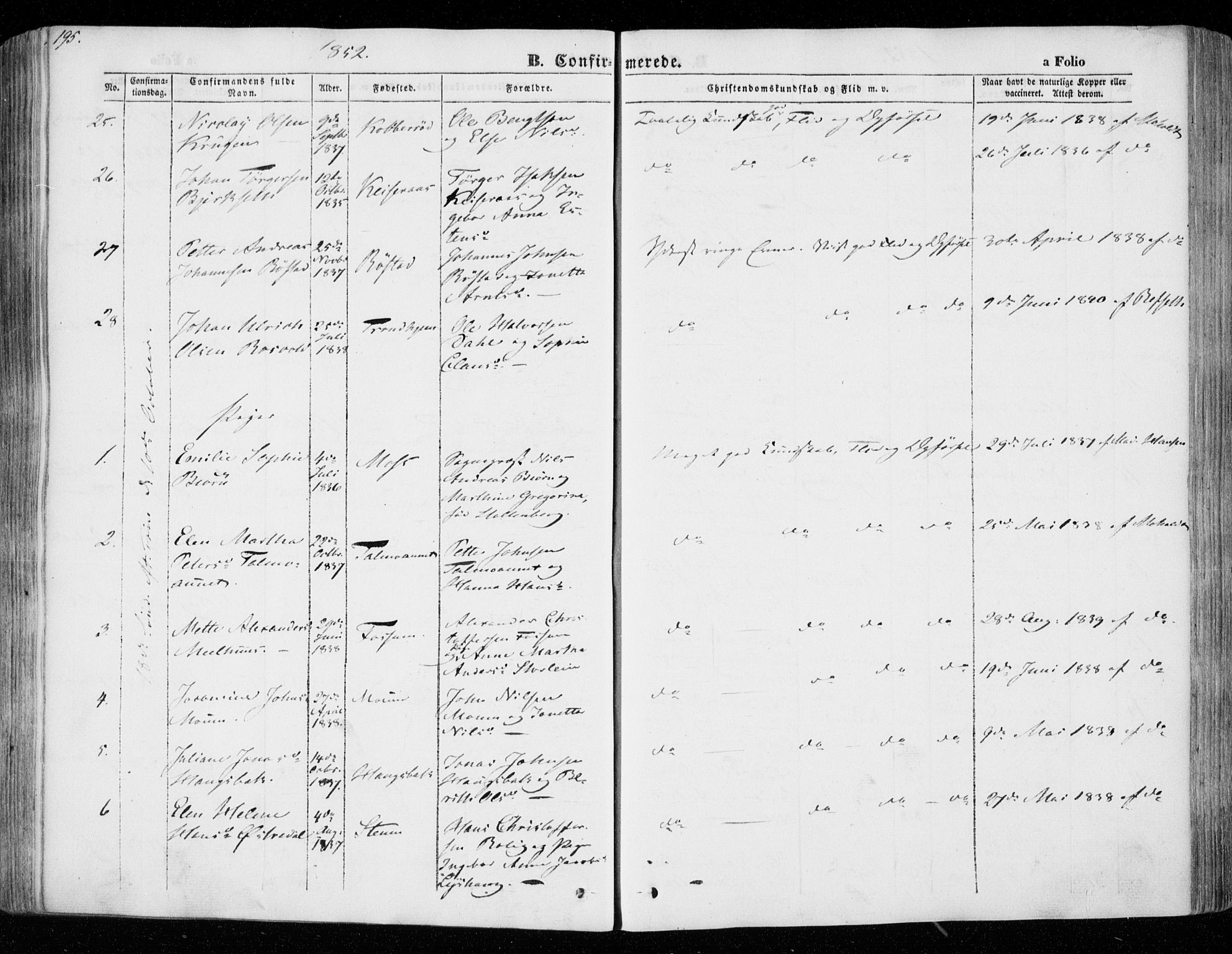 Ministerialprotokoller, klokkerbøker og fødselsregistre - Nord-Trøndelag, SAT/A-1458/701/L0007: Parish register (official) no. 701A07 /1, 1842-1854, p. 195