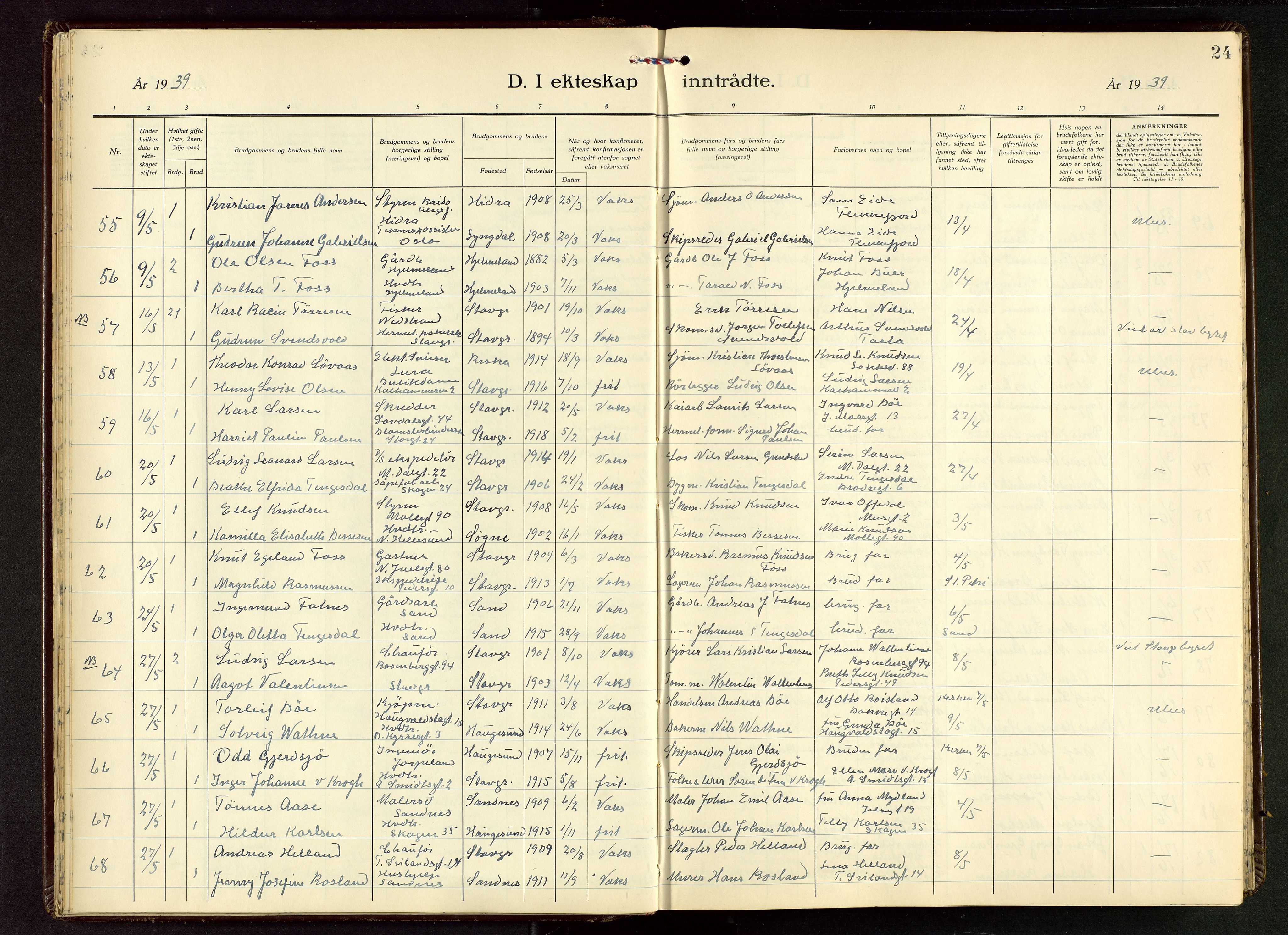 Domkirken sokneprestkontor, SAST/A-101812/001/30/30BB/L0022: Parish register (copy) no. B 22, 1937-1949, p. 24