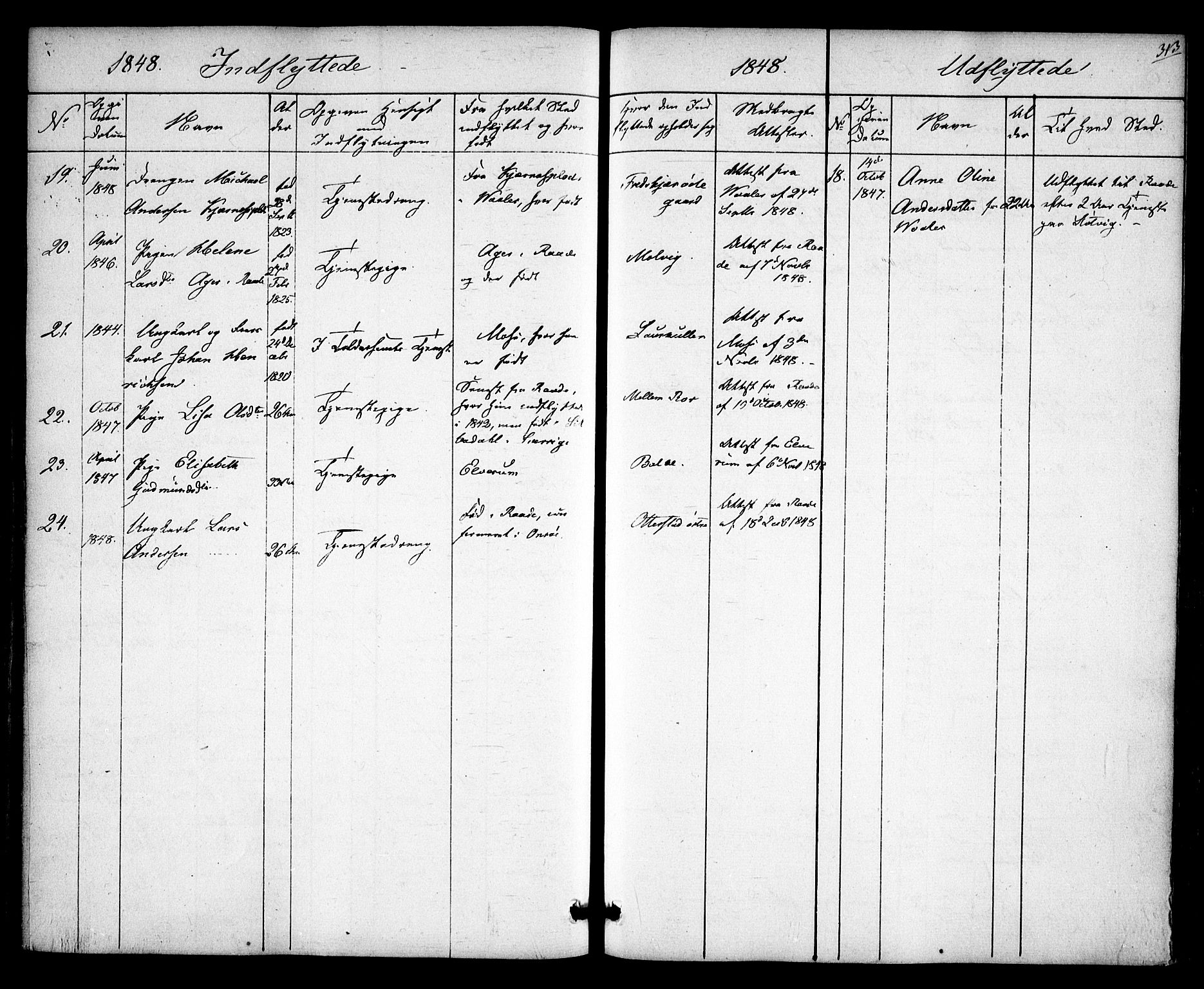 Rygge prestekontor Kirkebøker, SAO/A-10084b/F/Fa/L0004: Parish register (official) no. 4, 1836-1851, p. 313
