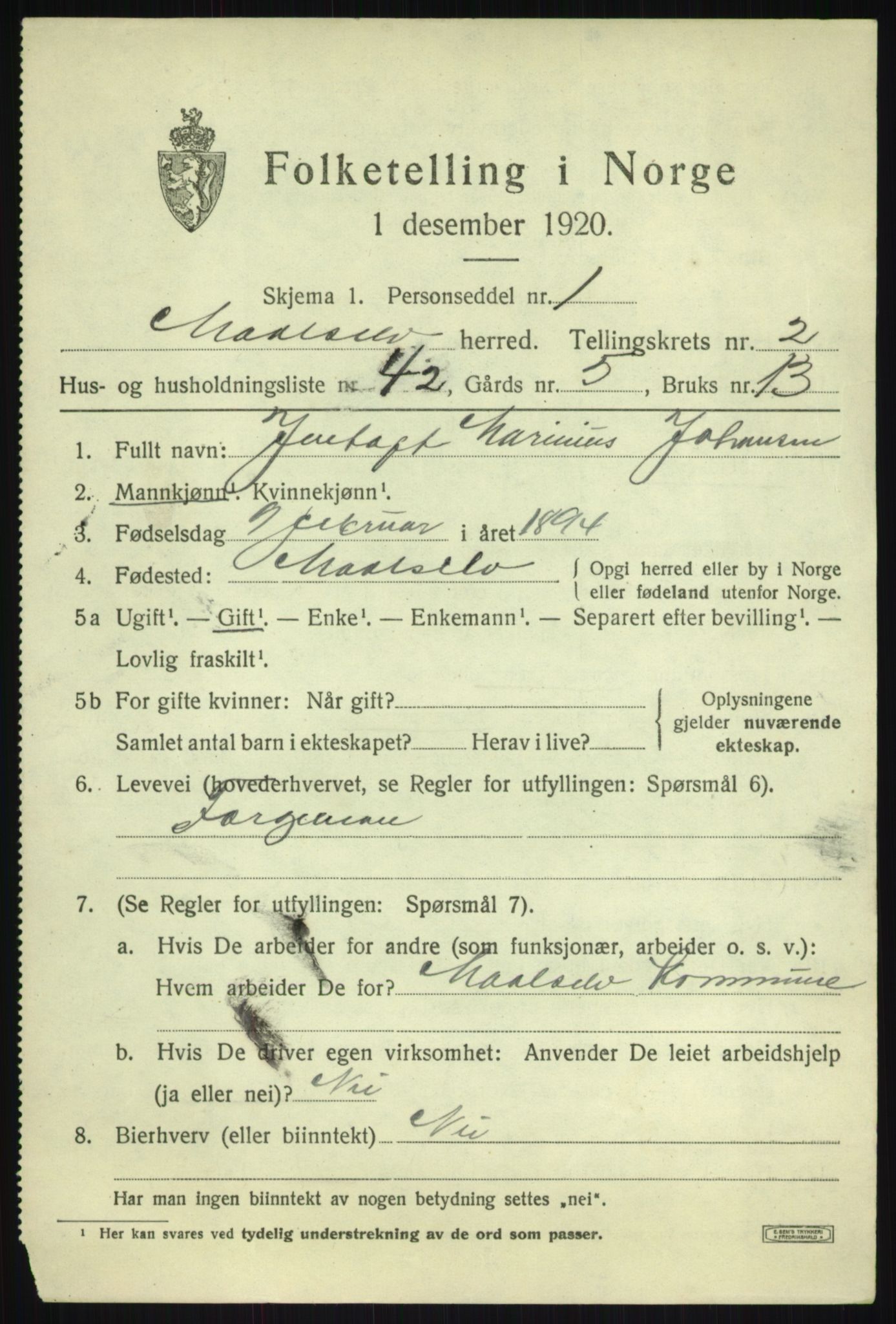 SATØ, 1920 census for Målselv, 1920, p. 2251