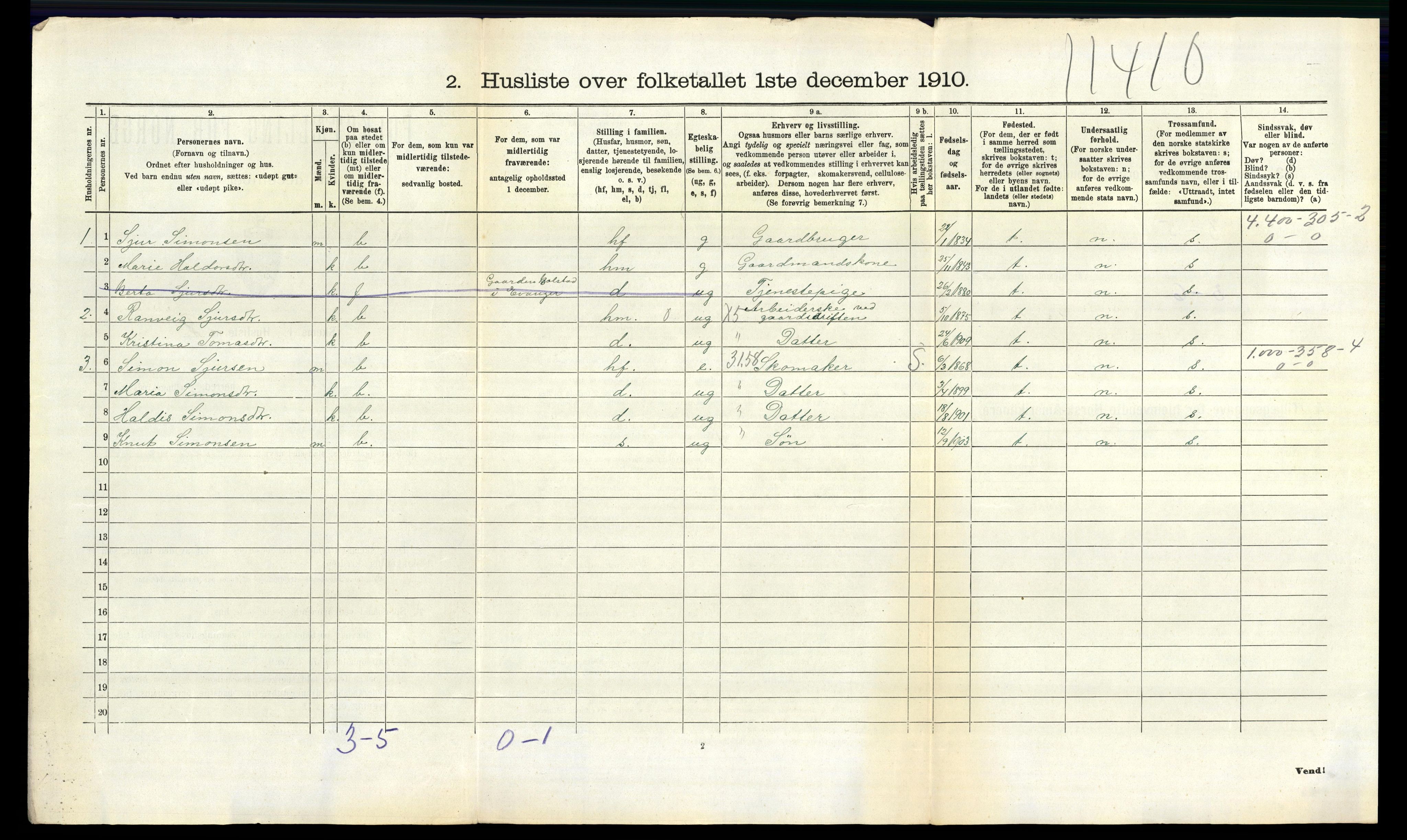 RA, 1910 census for Evanger, 1910, p. 618