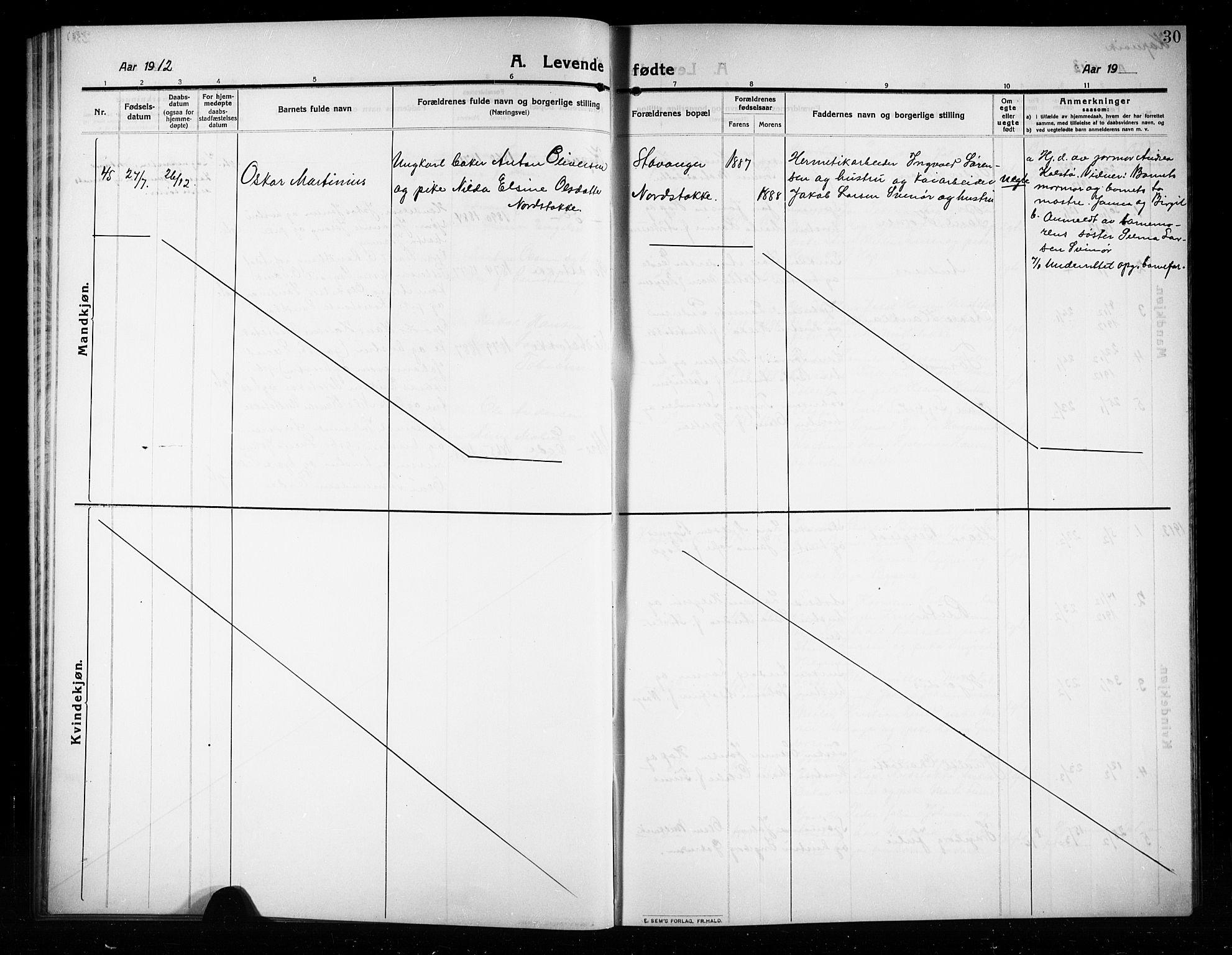 Kopervik sokneprestkontor, AV/SAST-A-101850/H/Ha/Hab/L0005: Parish register (copy) no. B 5, 1909-1918, p. 30