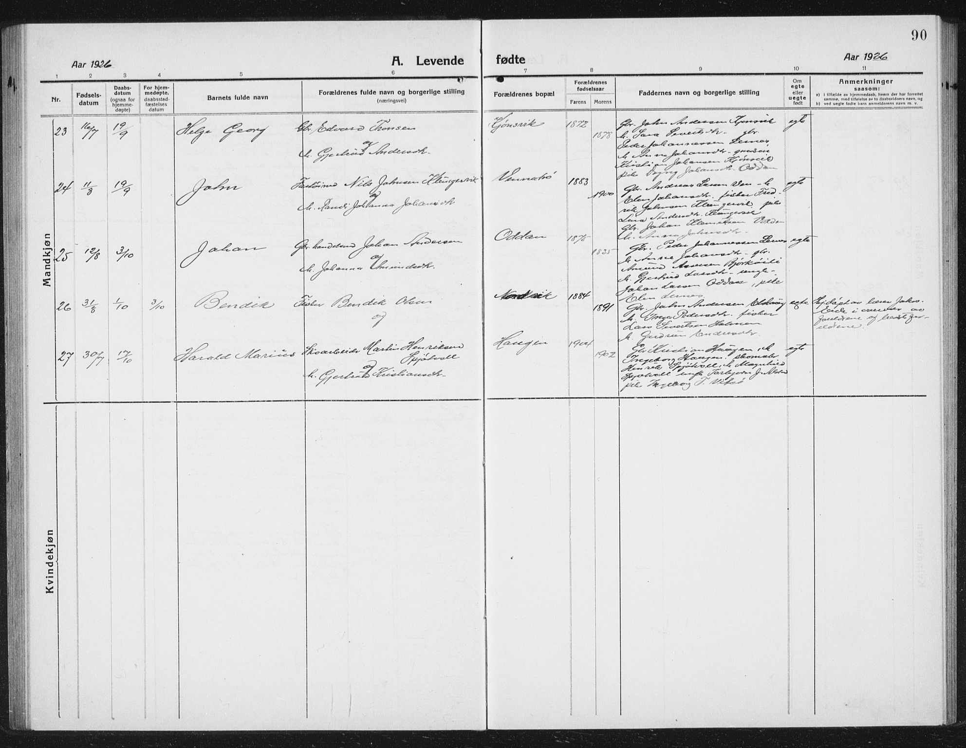 Ministerialprotokoller, klokkerbøker og fødselsregistre - Sør-Trøndelag, AV/SAT-A-1456/630/L0506: Parish register (copy) no. 630C04, 1914-1933, p. 90