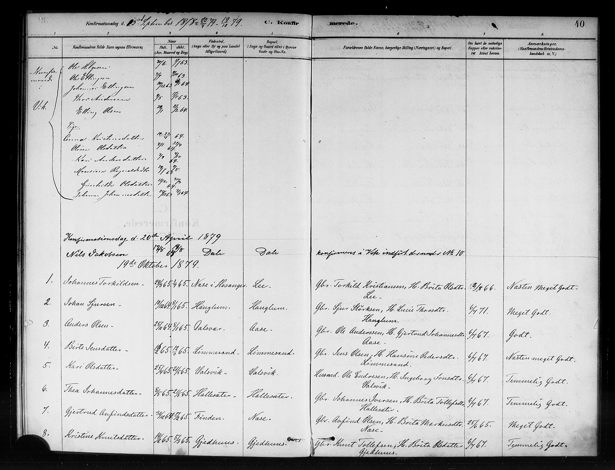 Vik sokneprestembete, AV/SAB-A-81501/H/Haa/Haac/L0001: Parish register (official) no. C 1, 1878-1890, p. 40