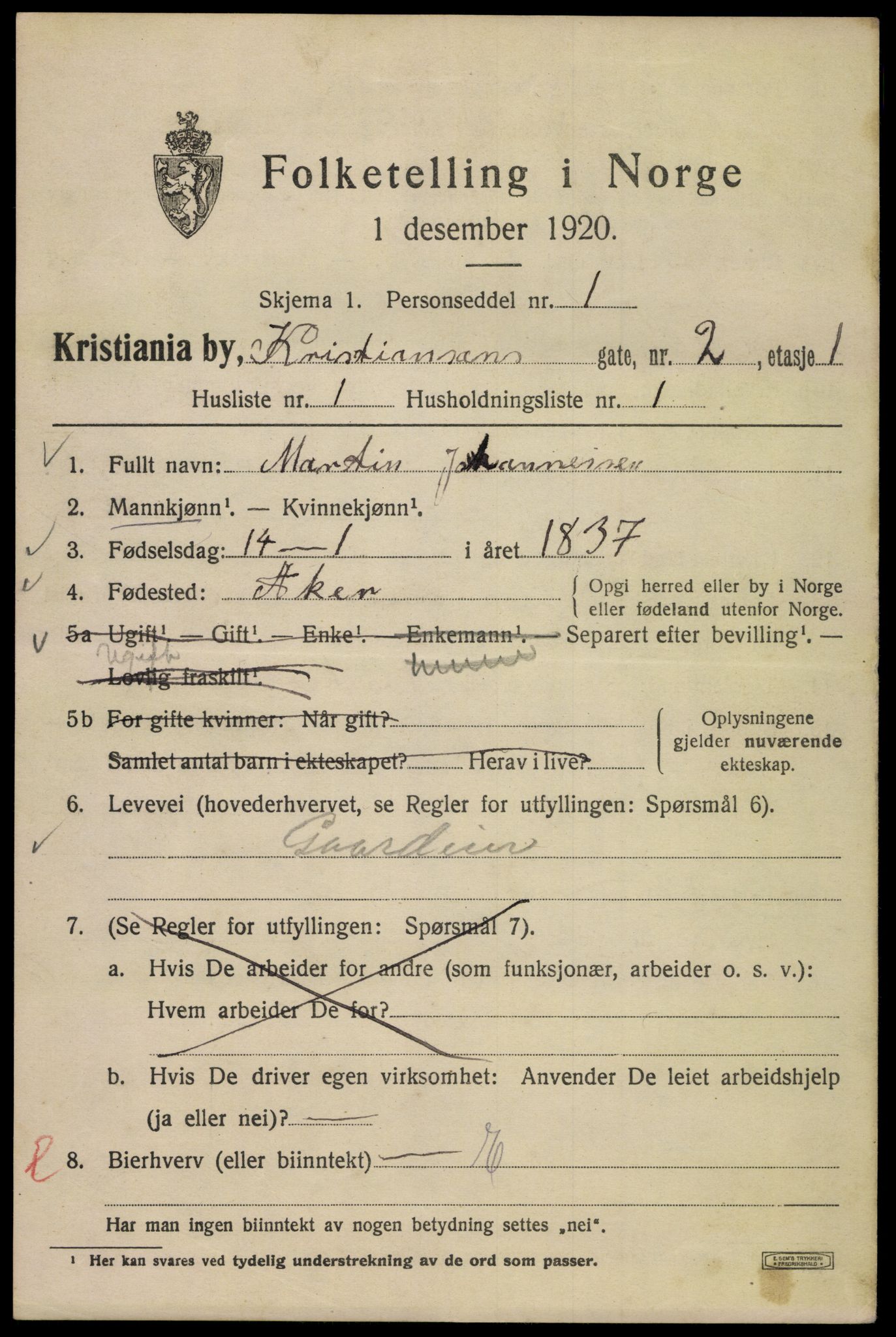 SAO, 1920 census for Kristiania, 1920, p. 352111