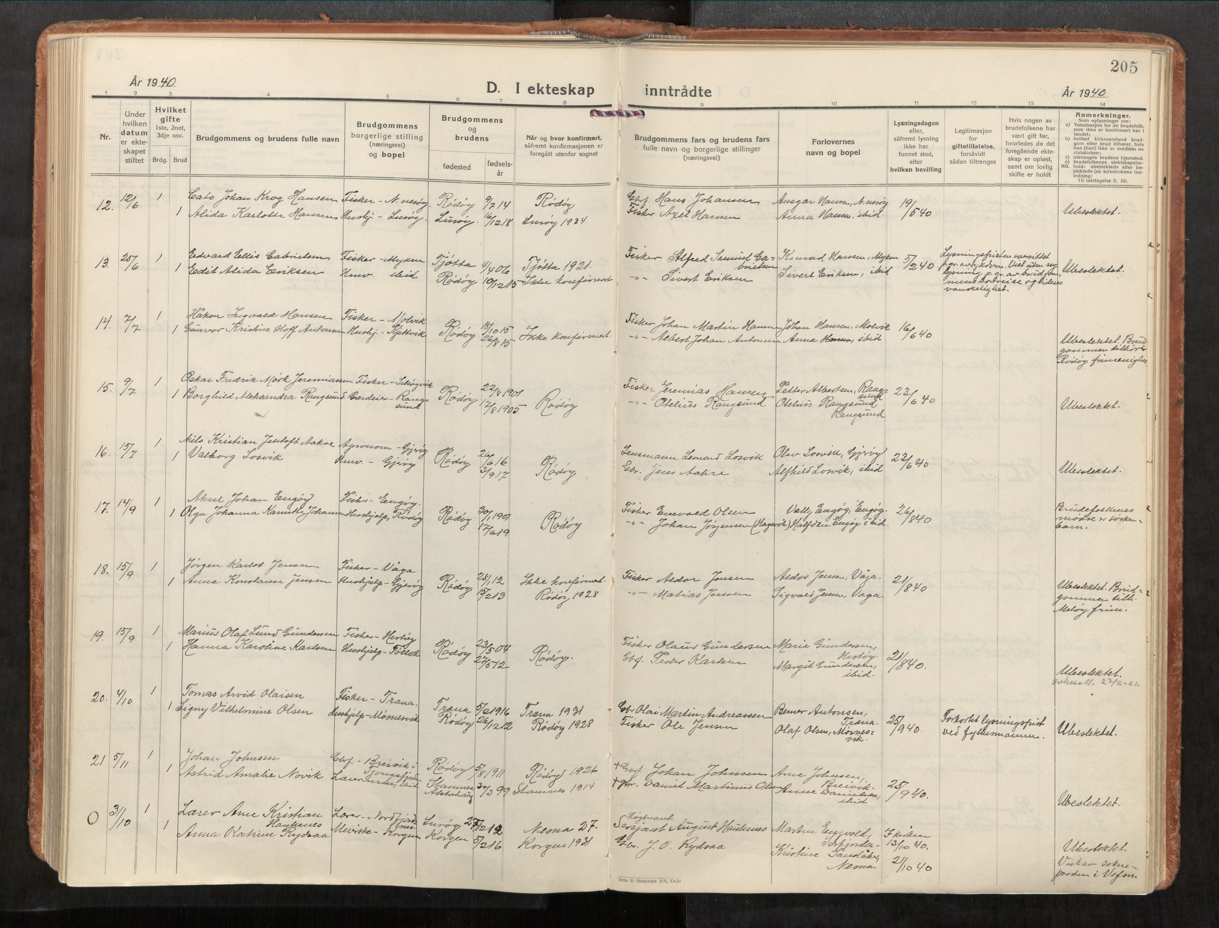 Rødøy sokneprestkontor, AV/SAT-A-4397/2/H/Ha/Haa/L0001: Parish register (official) no. 1, 1926-1941, p. 205